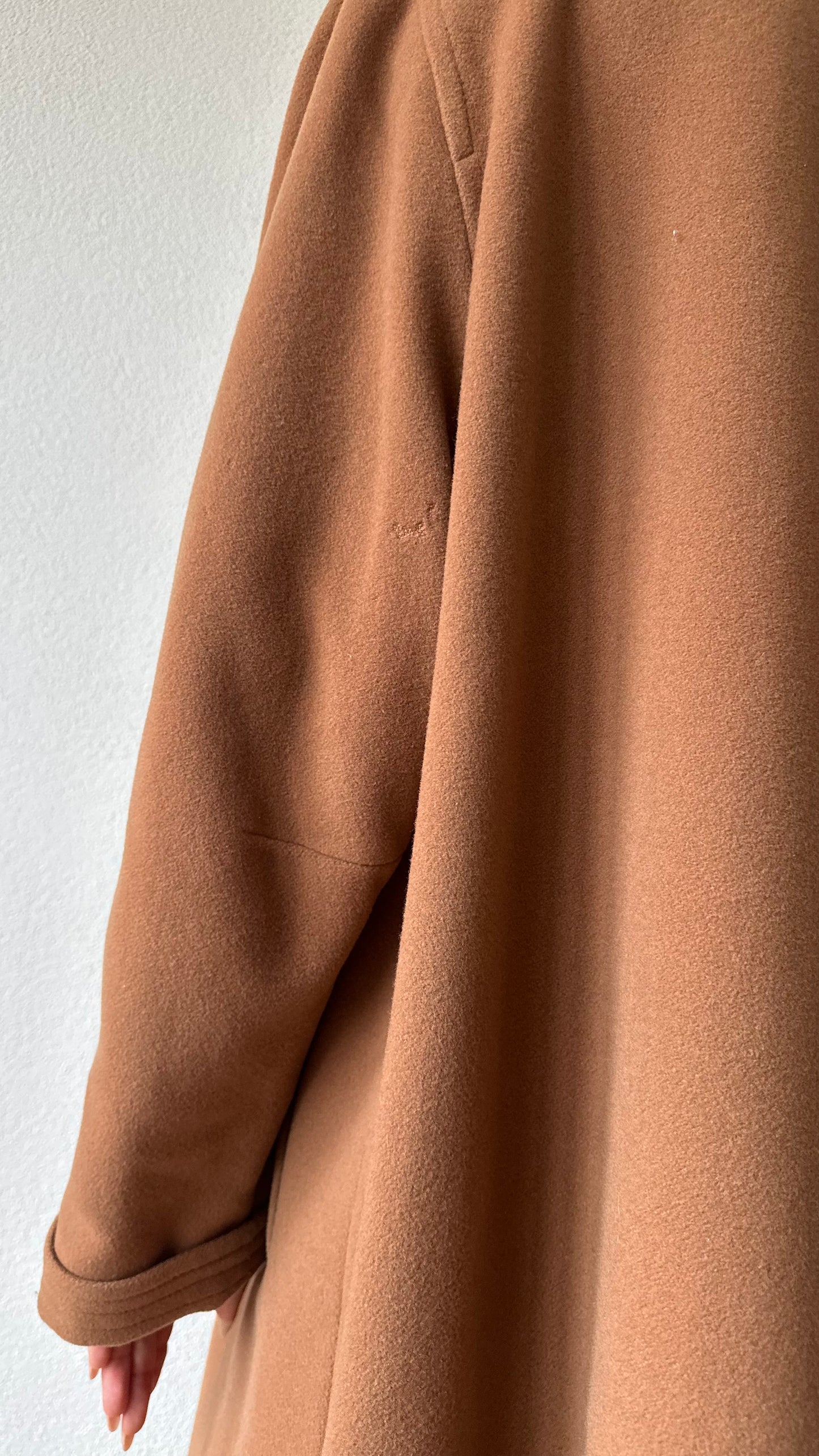 camel brown single breasted wool and cashmere coat