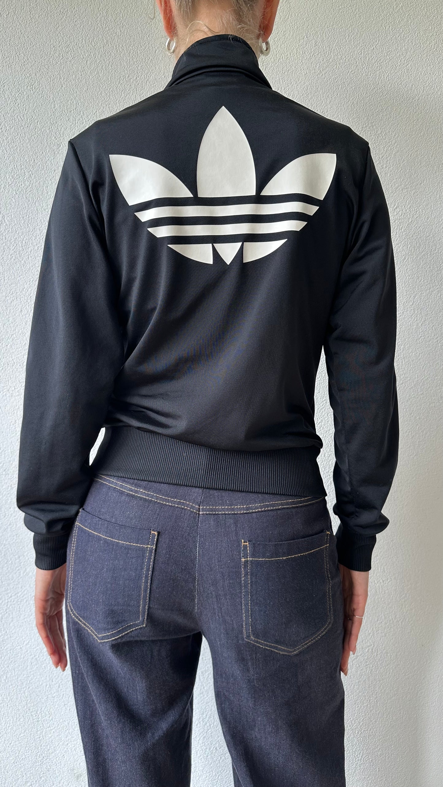 black & white adidas zip-up cardigan