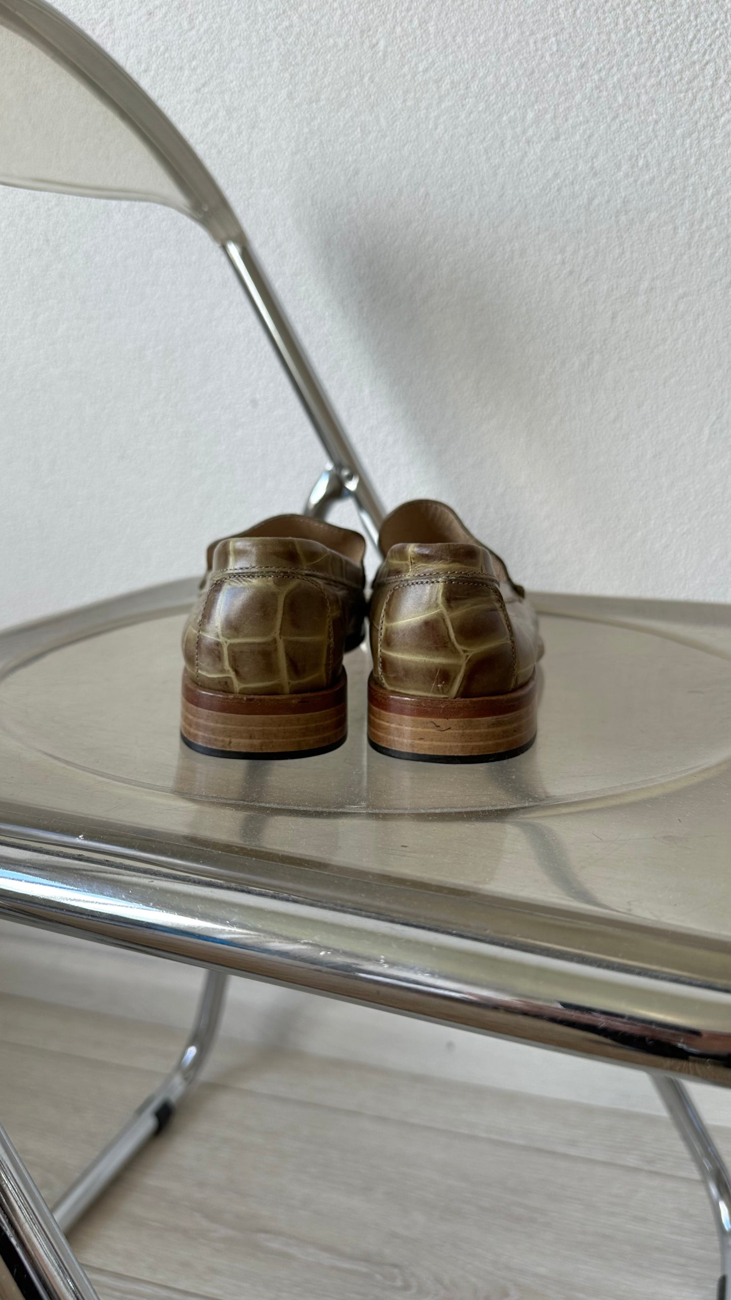 green crocoprint leather loafers Patrizio Dolci