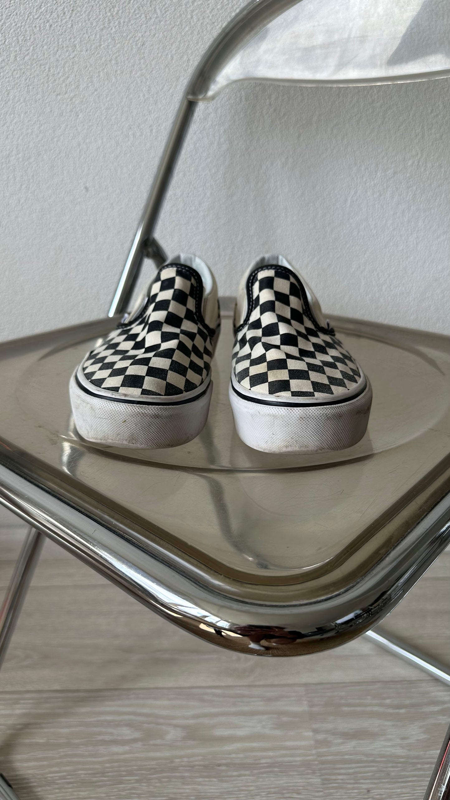 classic black white platform slip-on sneakers Vans size 38