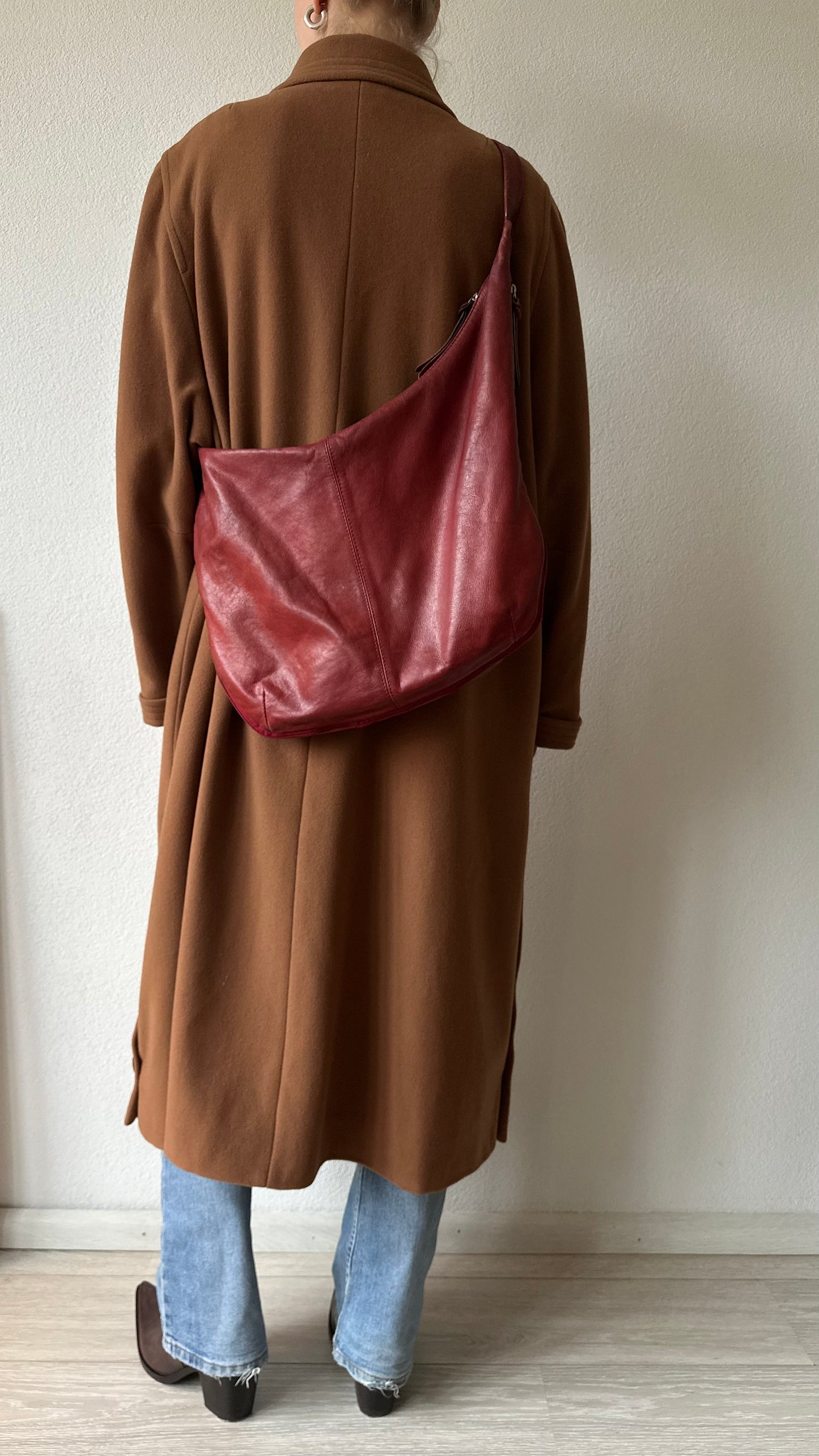 bordeaux red boho leather crossbody bag