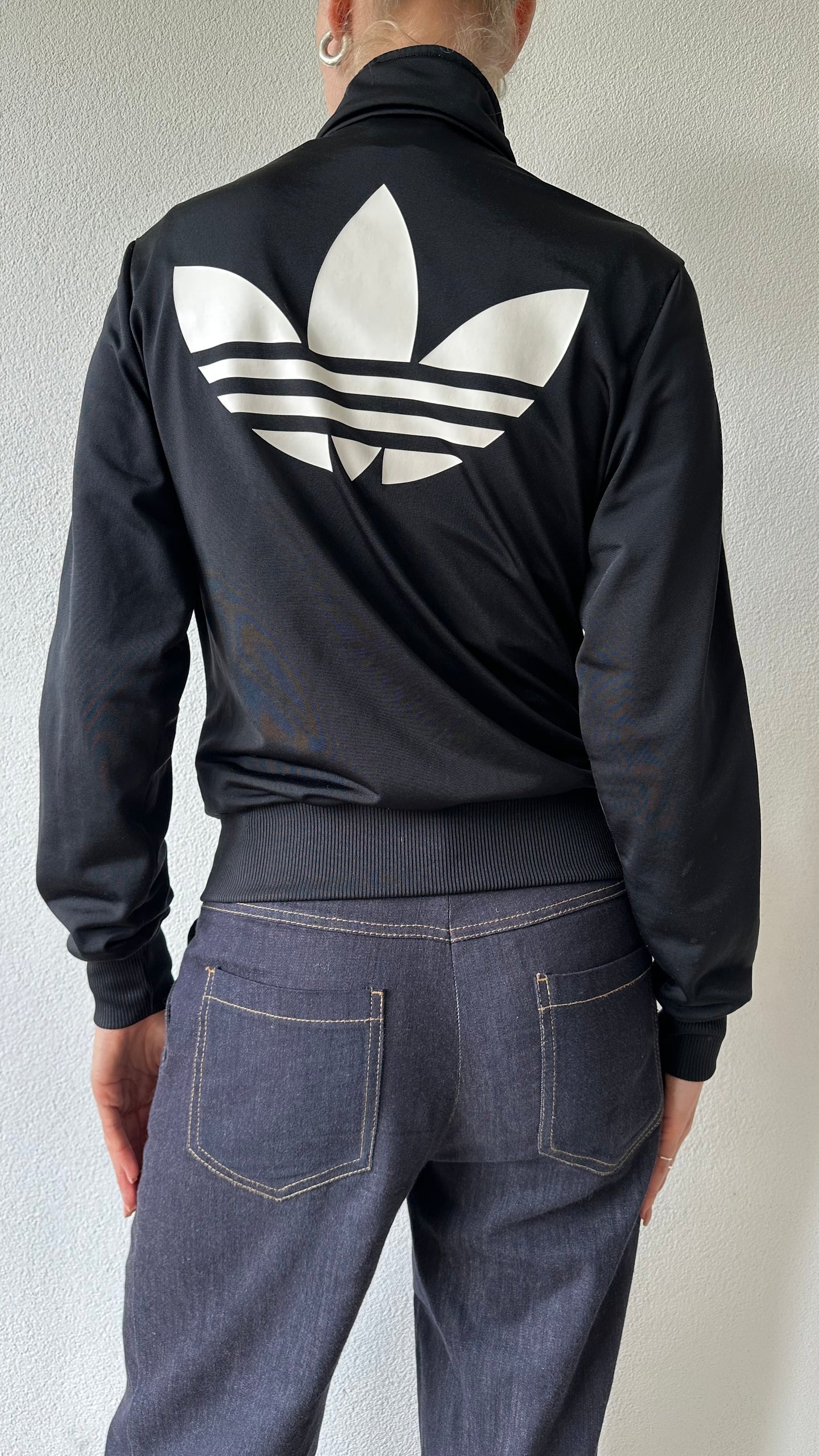 black & white adidas zip-up cardigan