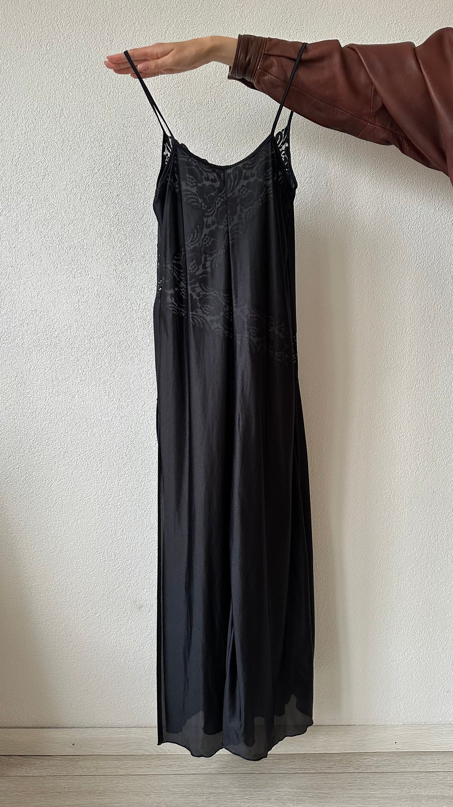 satin look black vintage dress