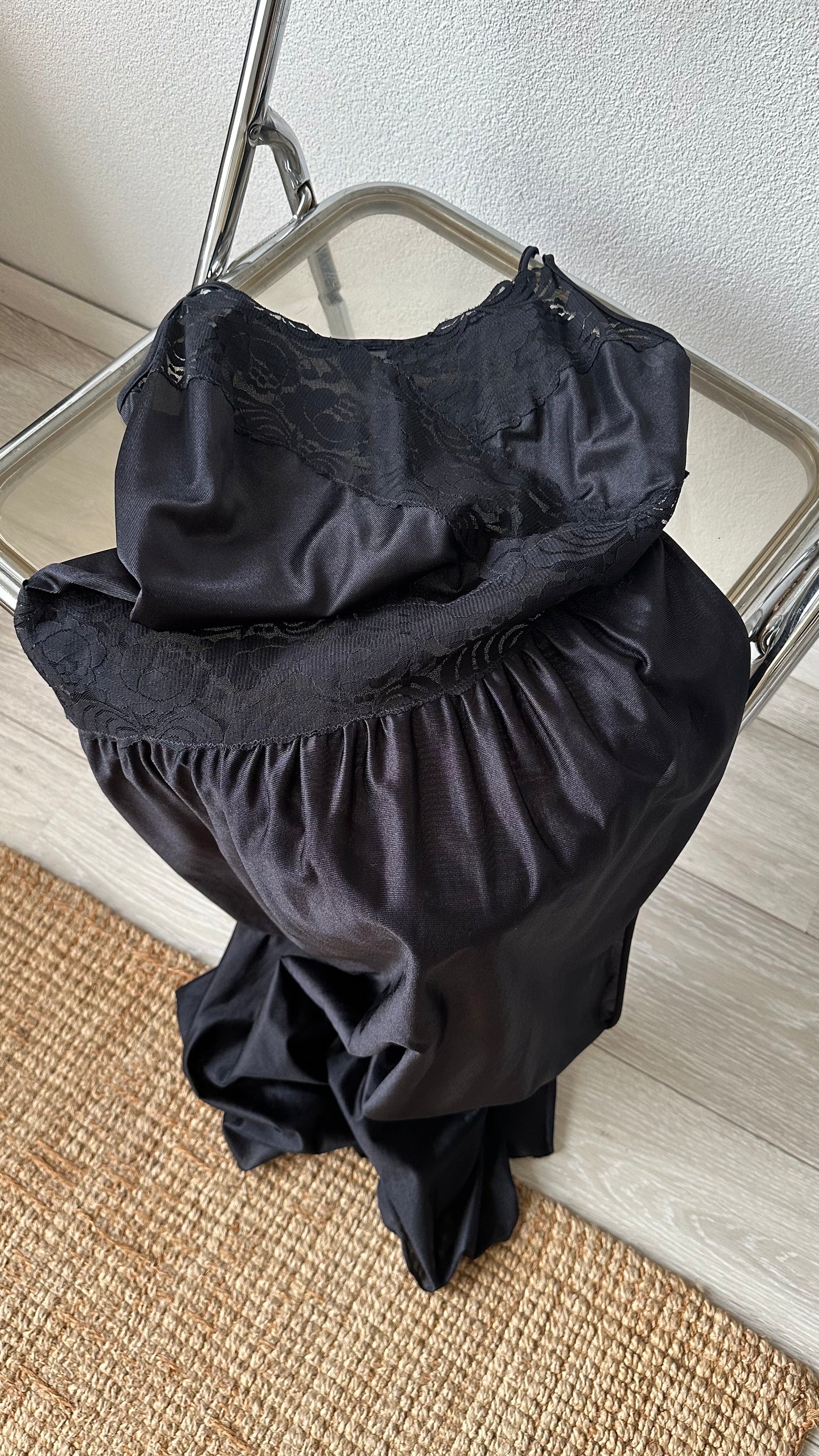 satin look black vintage dress