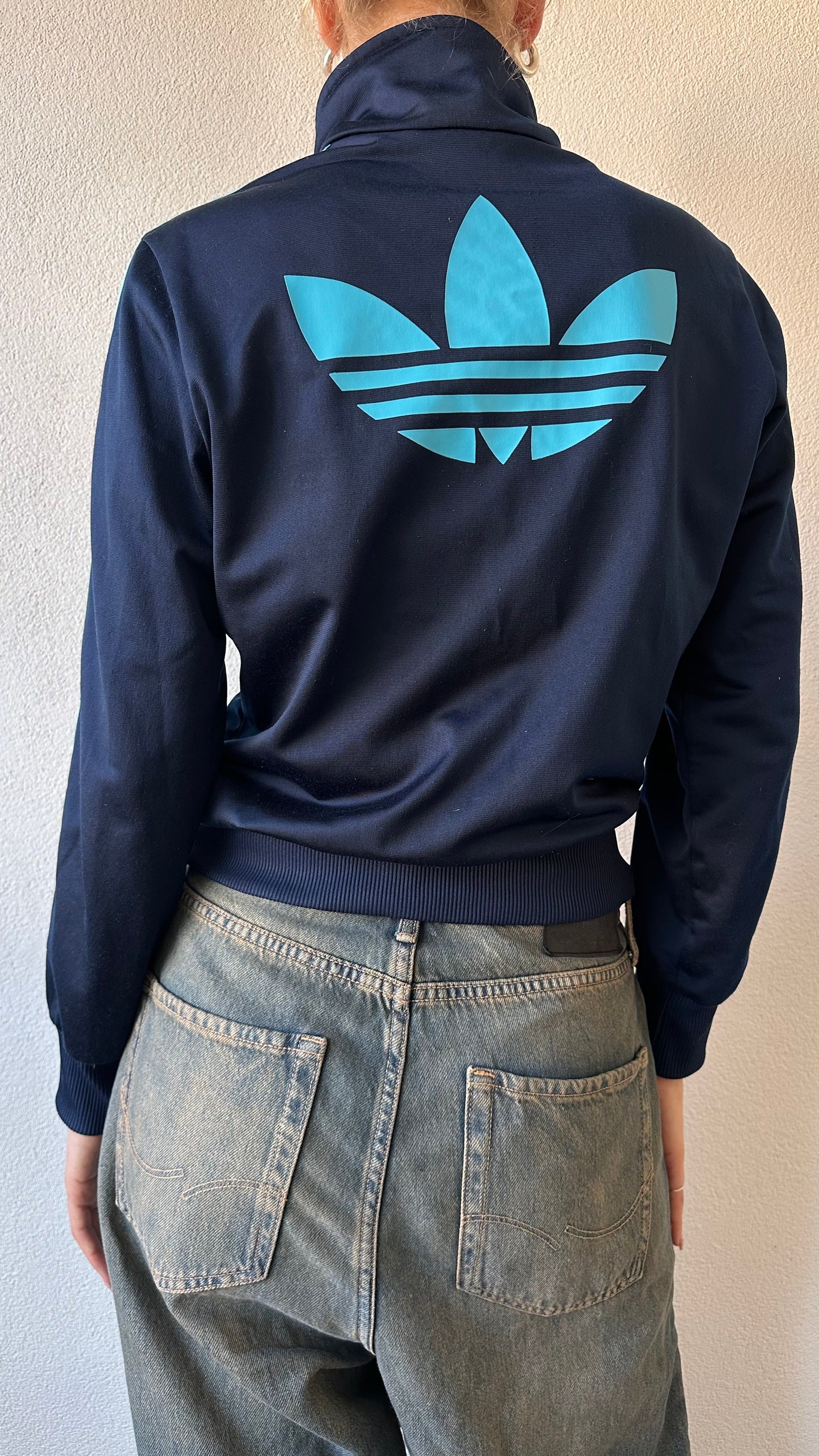 adidas zip-up cardigan (dark blue with light blue details