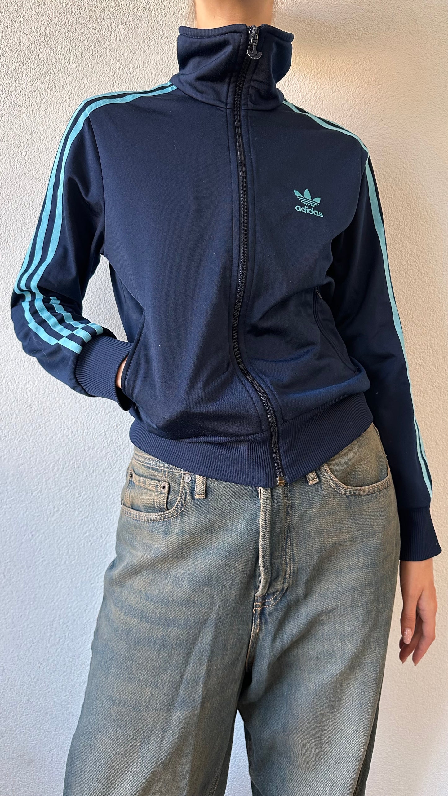 adidas zip-up cardigan (dark blue with light blue details