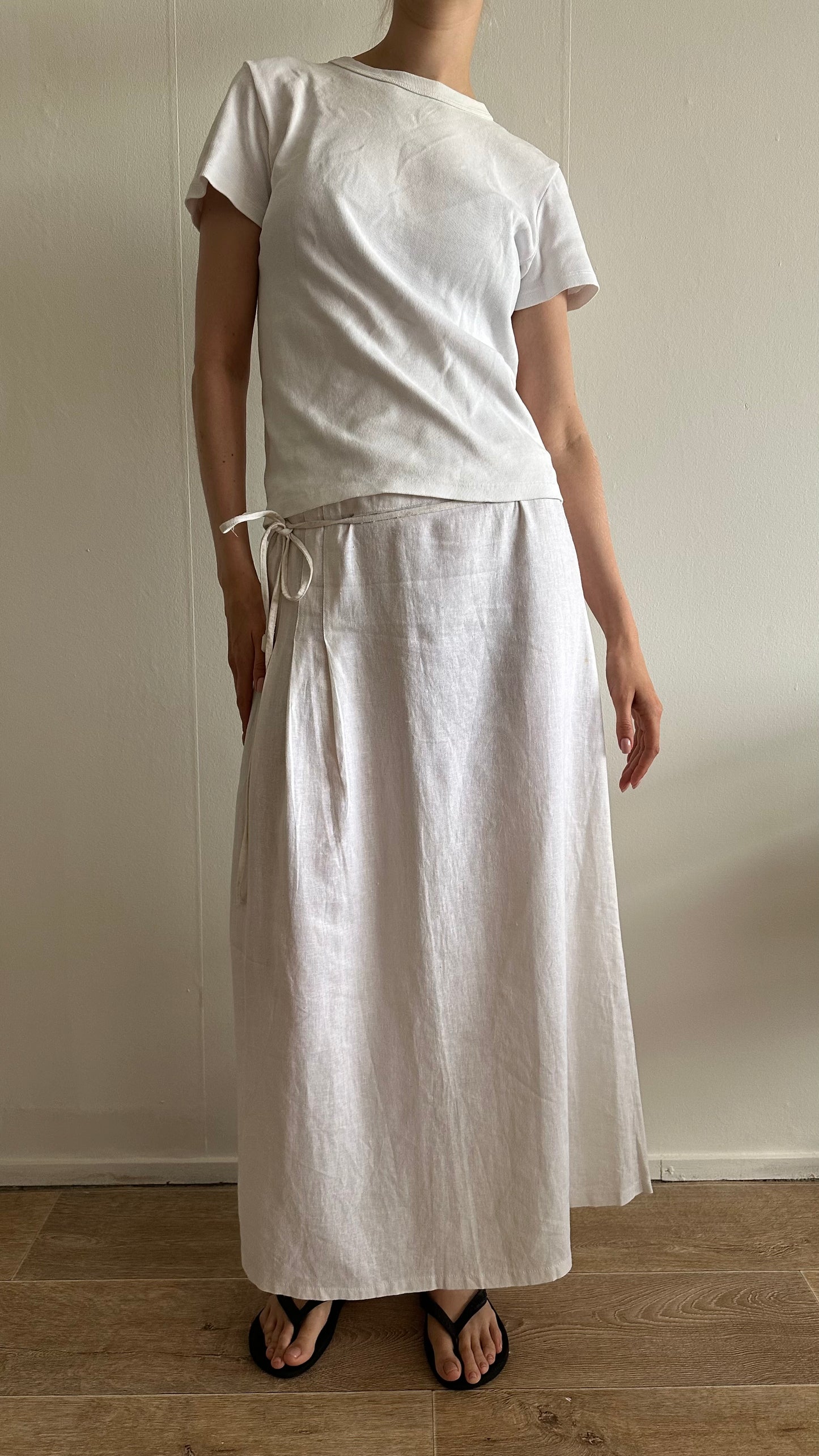 new white linen midi skirt