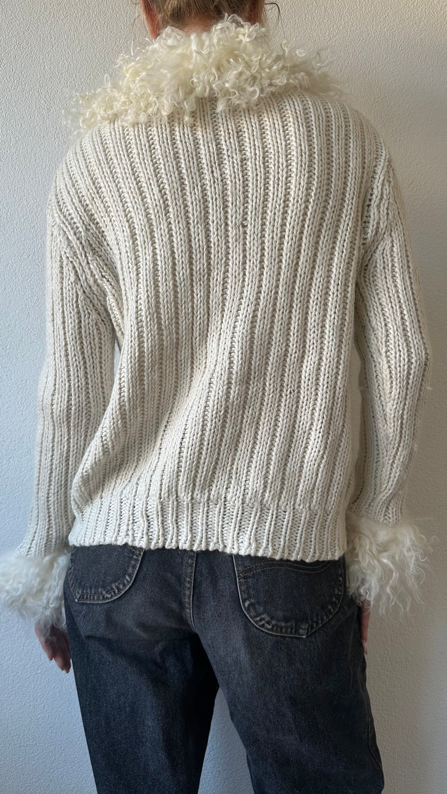 John Galliano vintage knitted cardigan with Mongolian lamb fur (off-white)