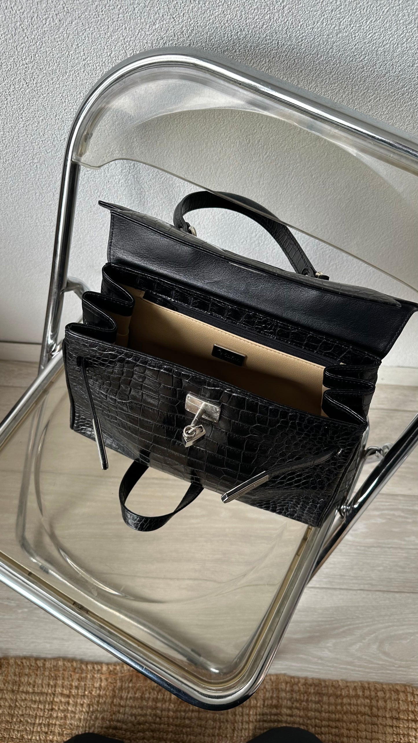 black croco leather bag by Pañalva Madrid