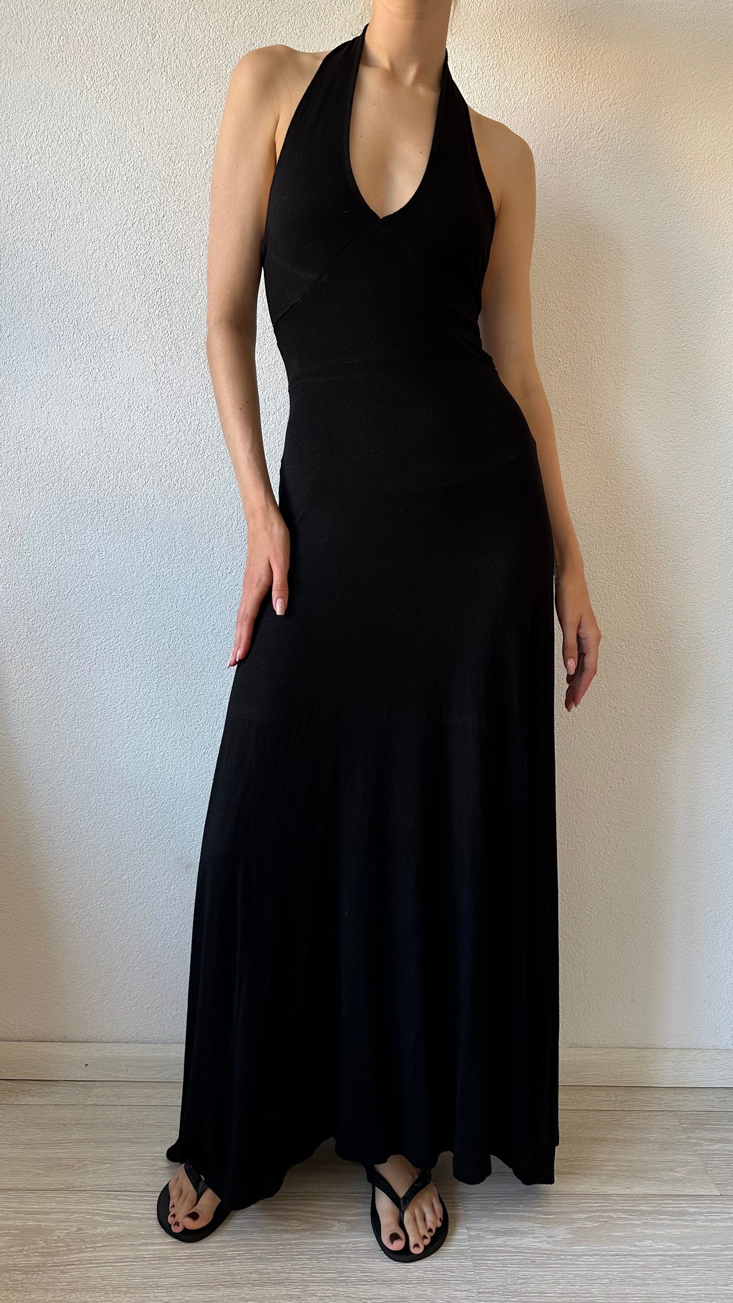 black halter dress (soft fabric, long)