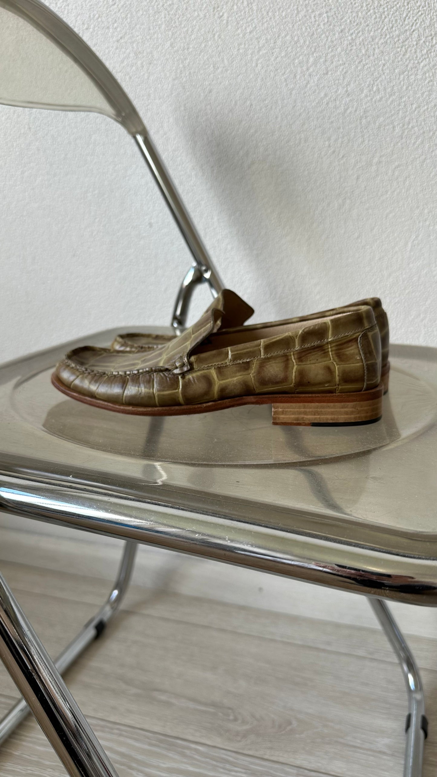 green crocoprint leather loafers Patrizio Dolci
