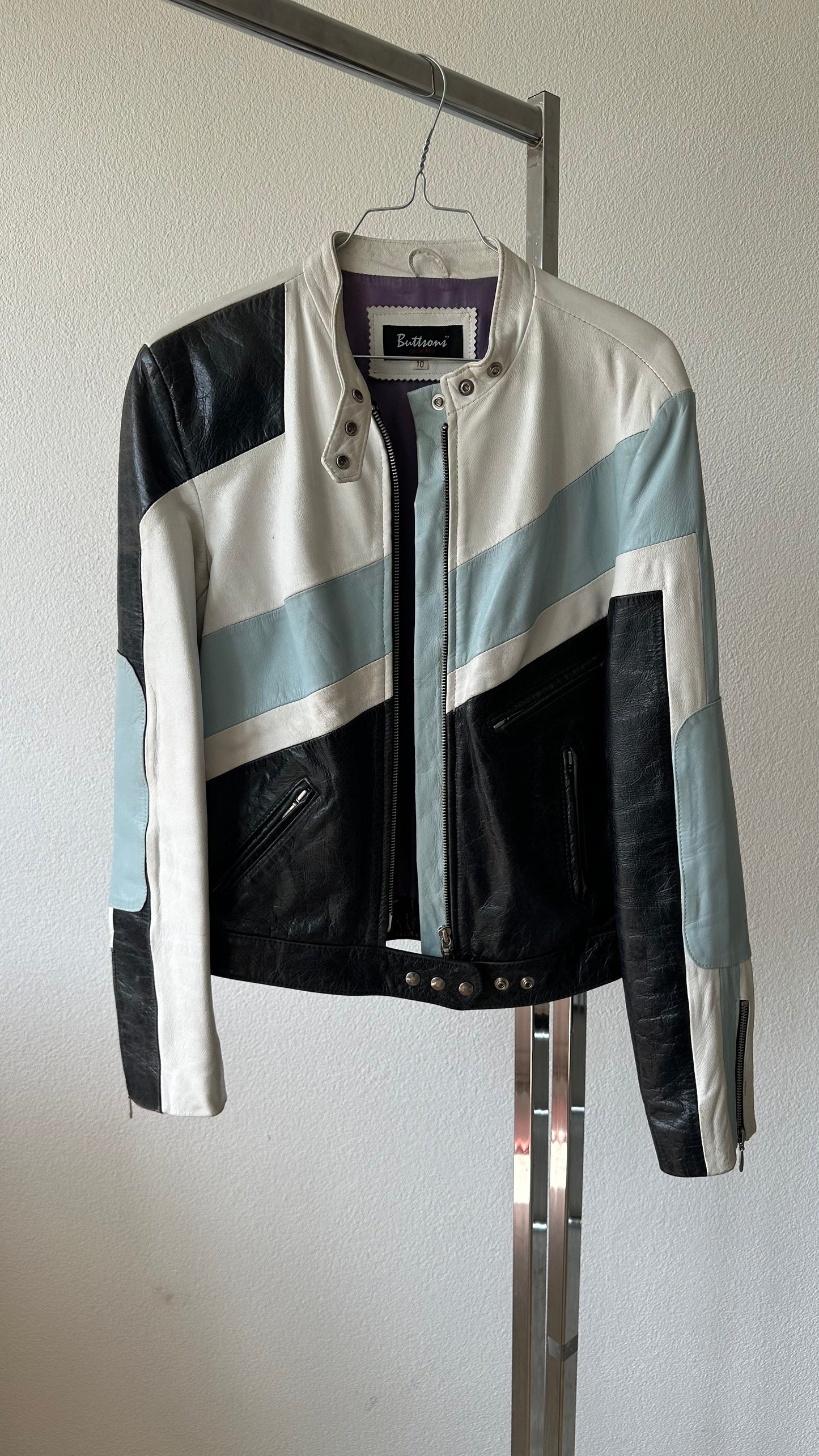Vintage biker jacket black white blue rare preloved