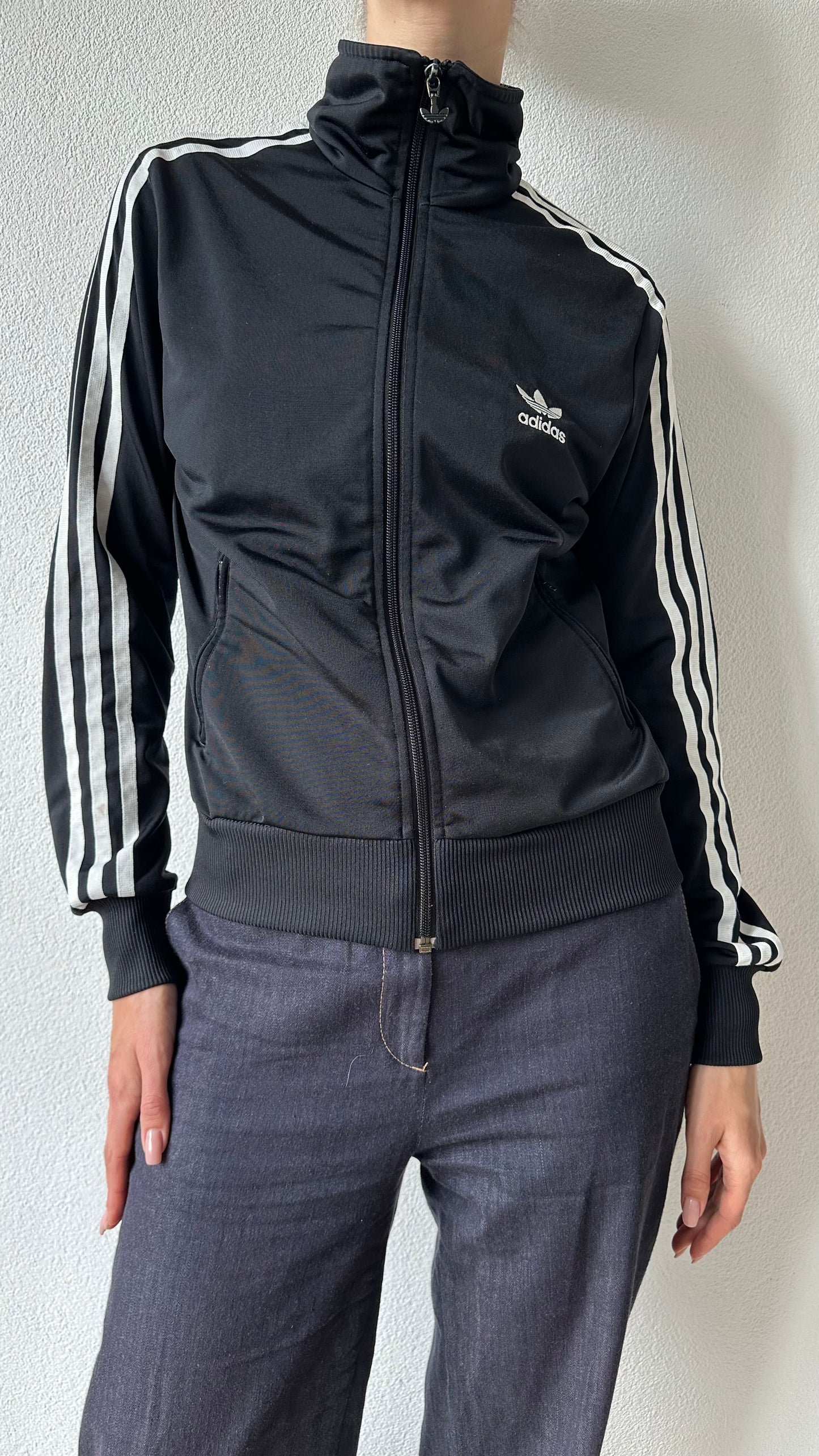 black & white adidas zip-up cardigan