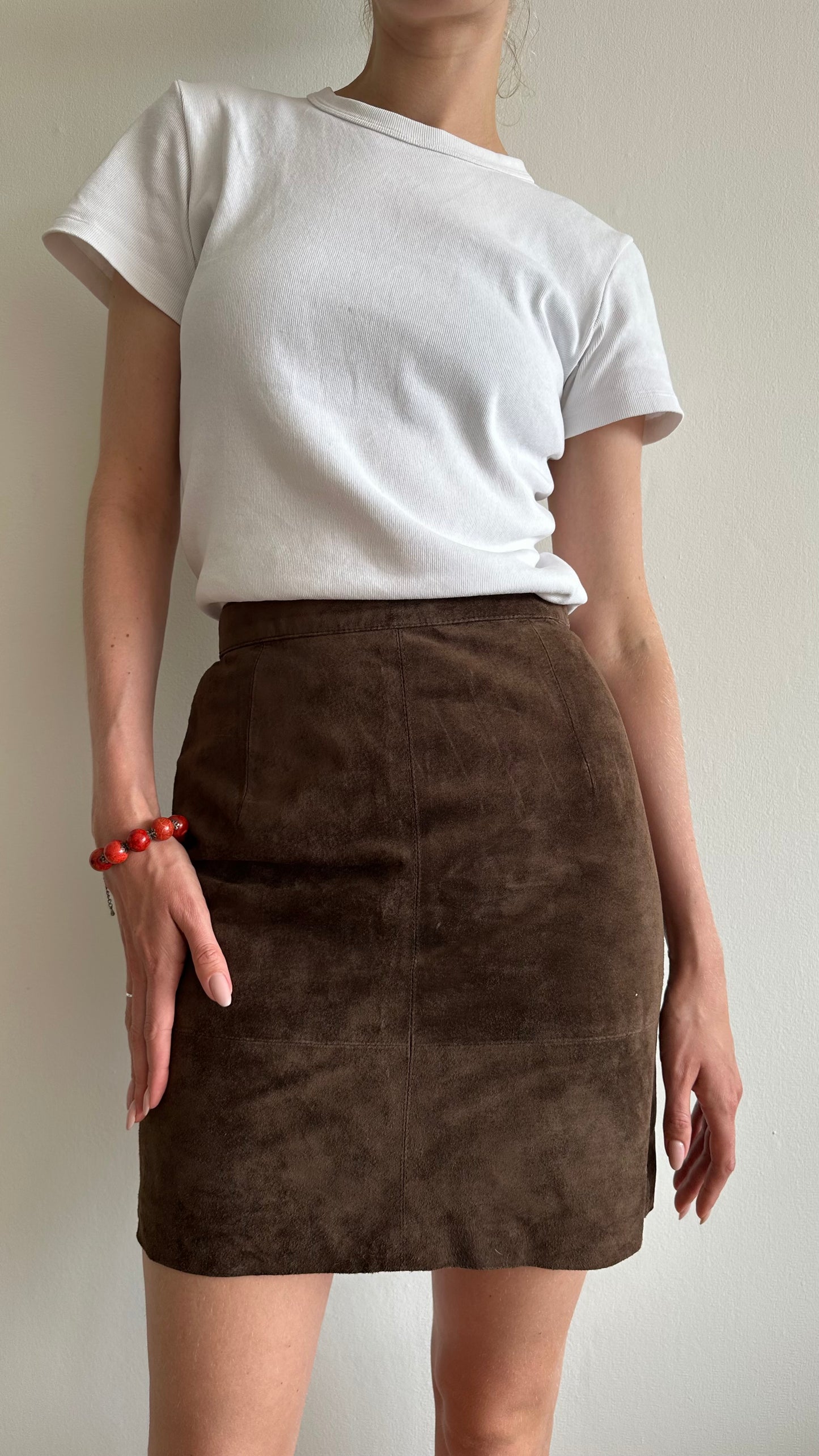 brown suede leather vintage skirt