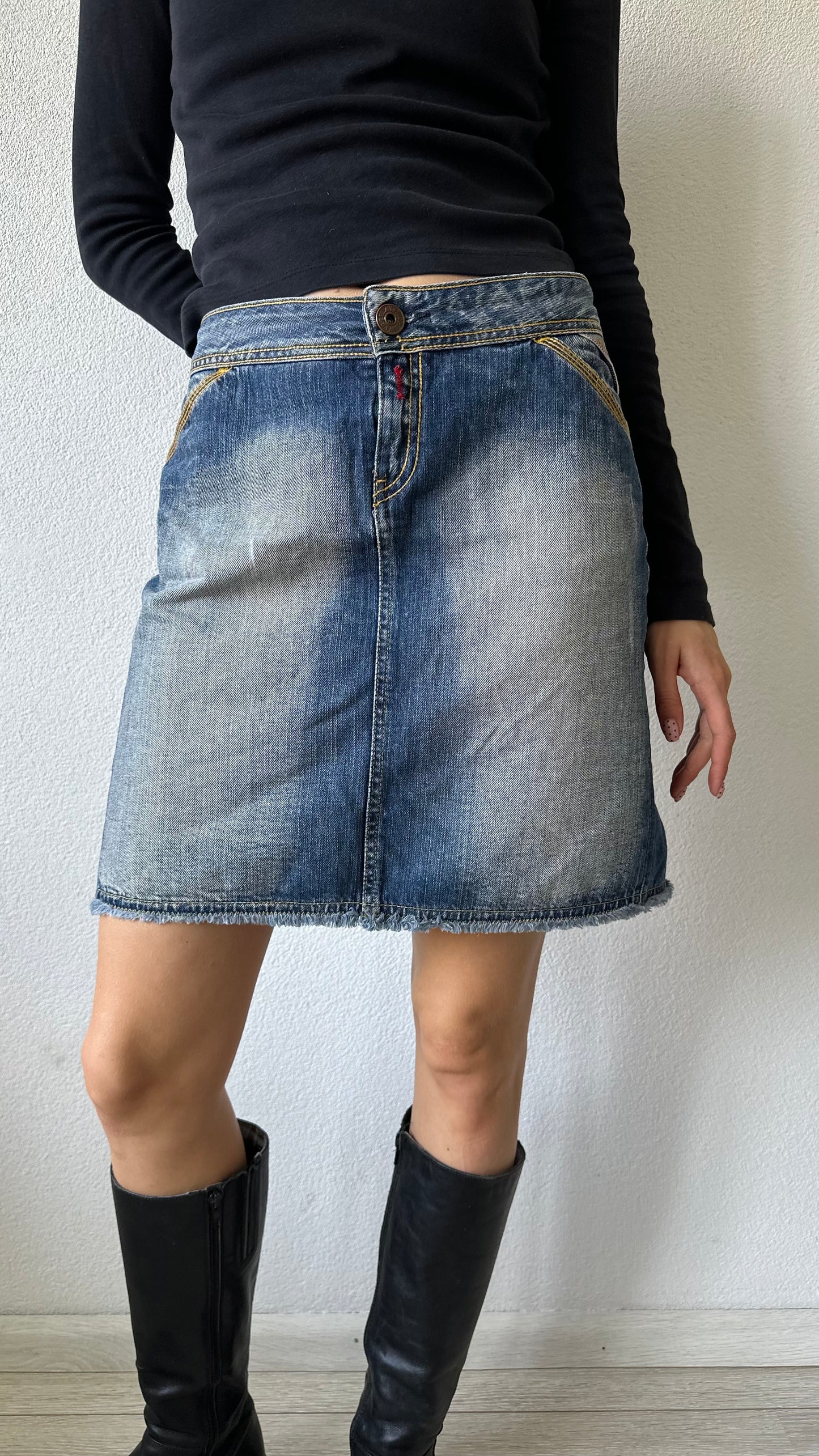 Y2K Replay denim mini skirt with back strap detail