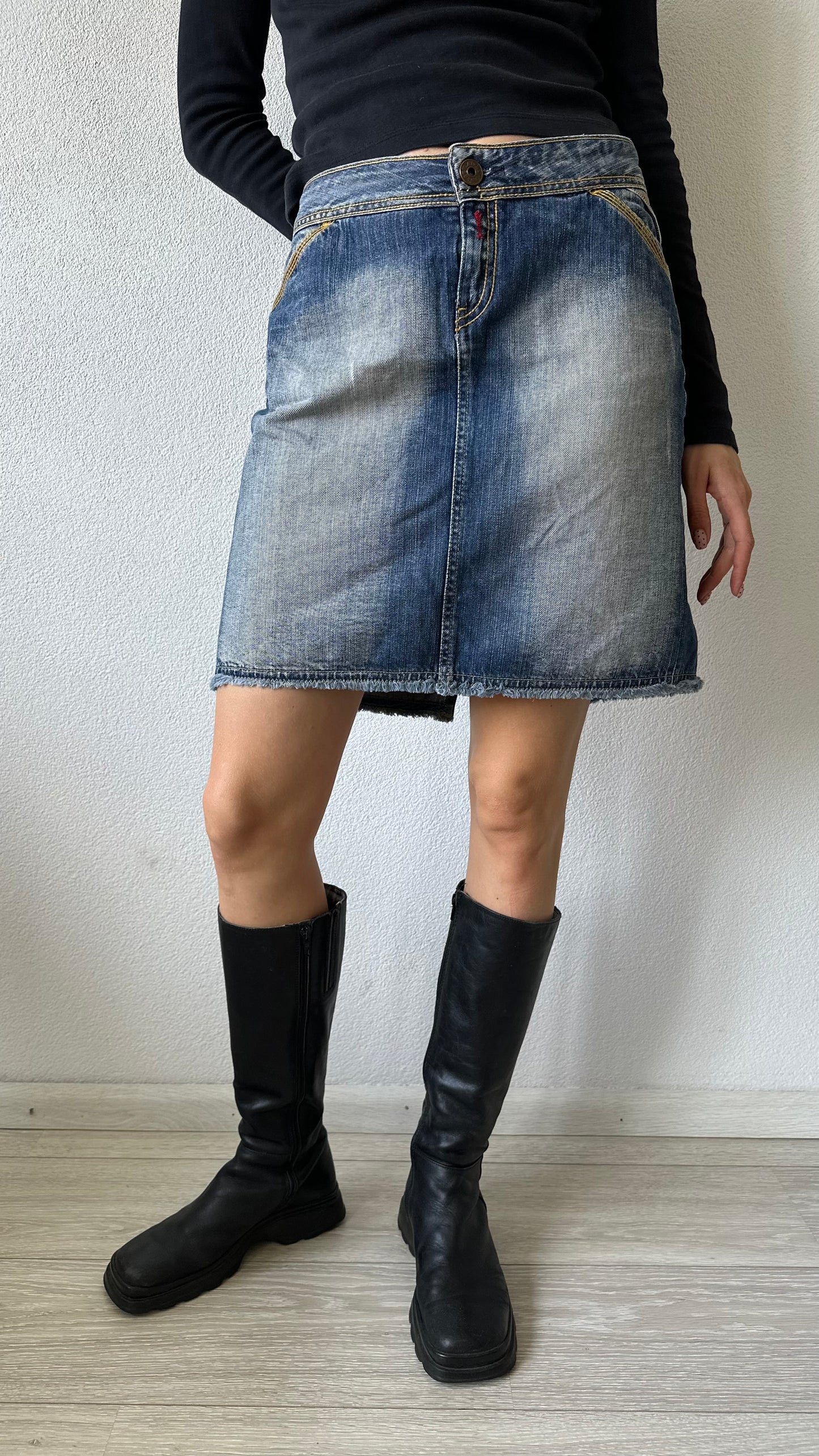 Y2K Replay denim mini skirt with back strap detail
