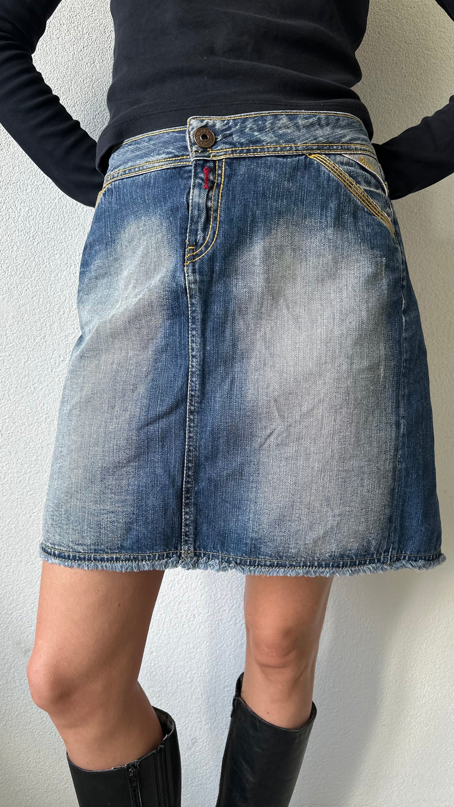 Y2K Replay denim mini skirt with back strap detail