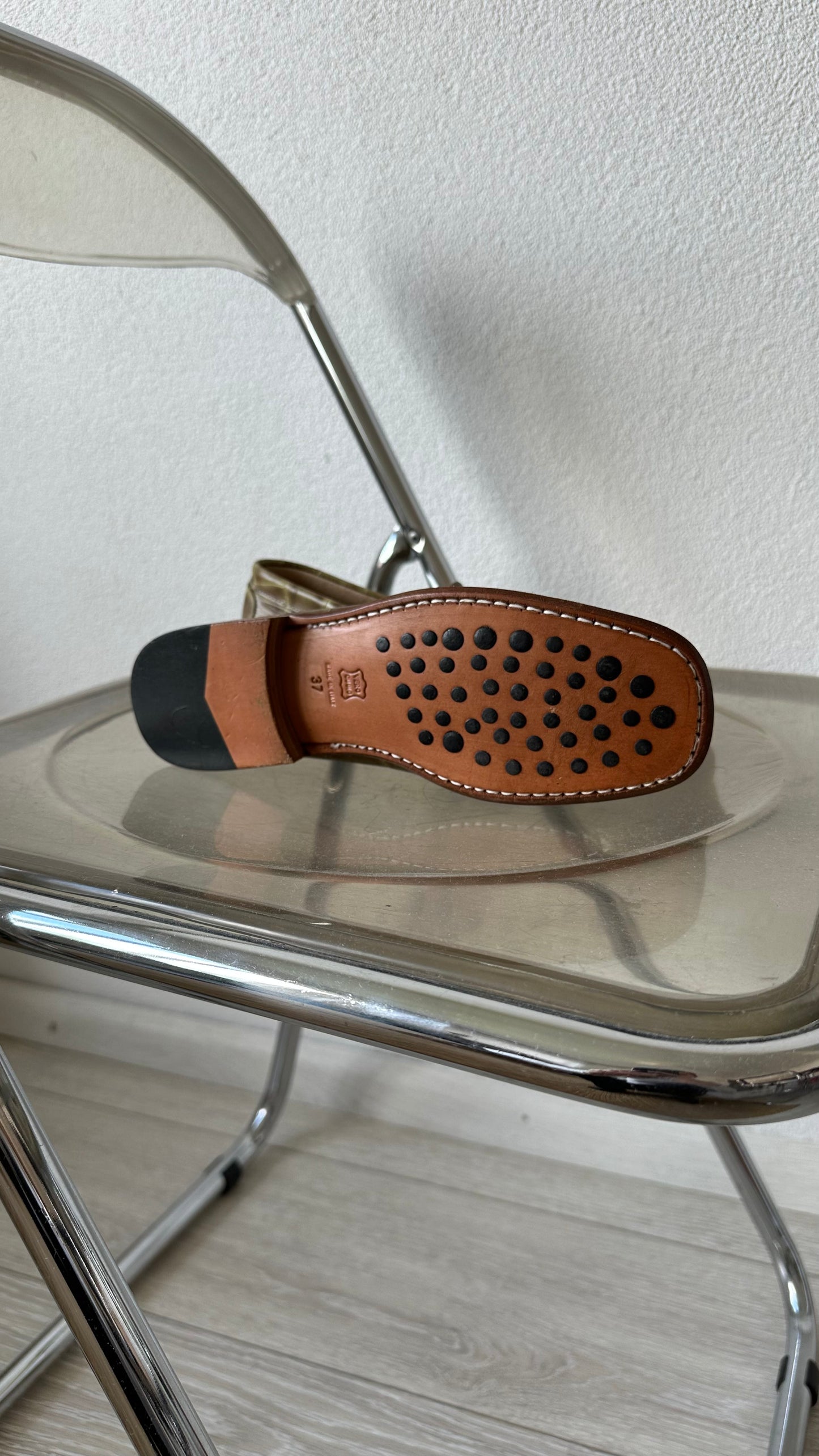 green crocoprint leather loafers Patrizio Dolci