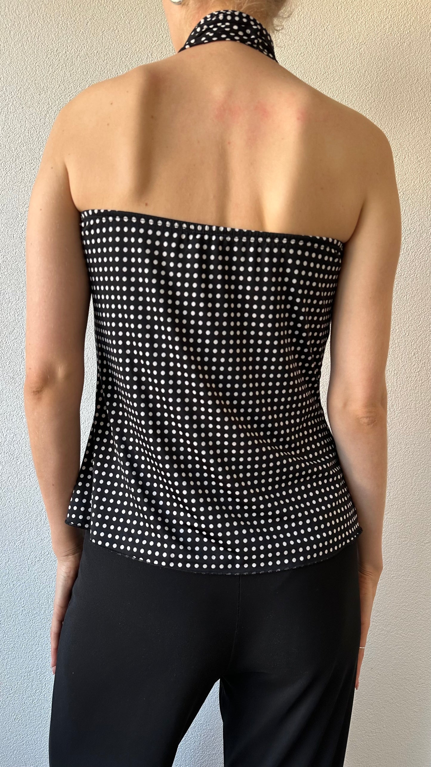 polkadot black and white halter top