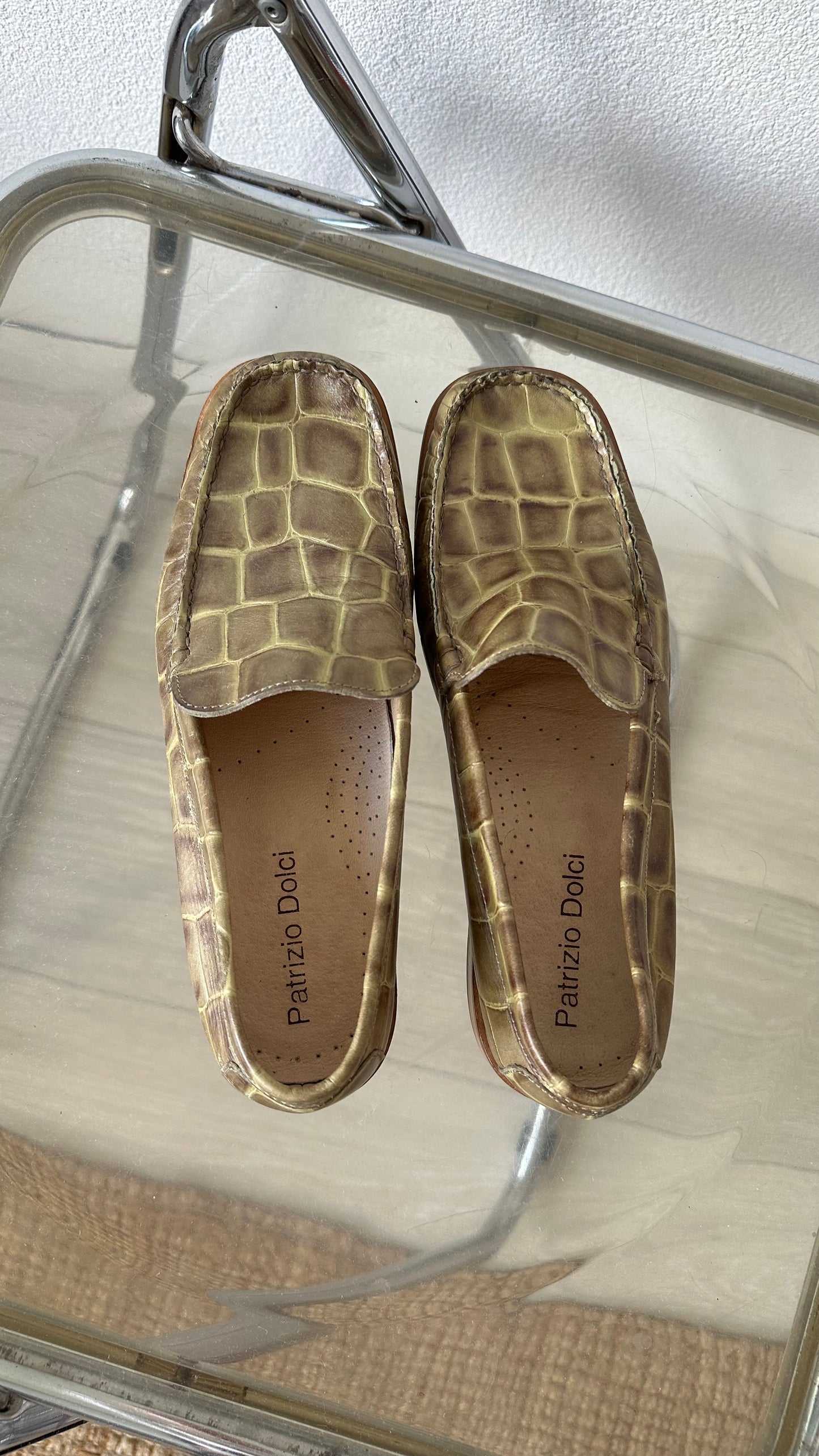 green crocoprint leather loafers Patrizio Dolci