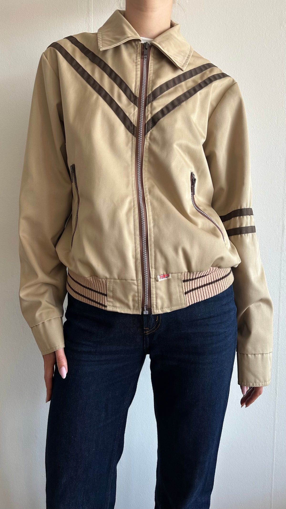 70s inspired vintage camel brown bomberjacket