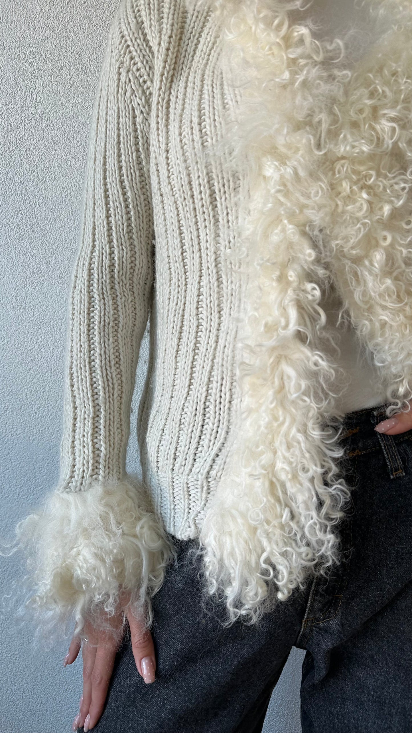 John Galliano vintage knitted cardigan with Mongolian lamb fur (off-white)