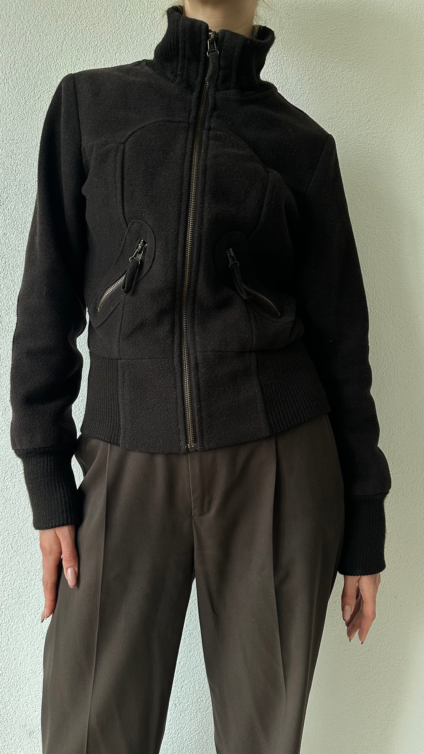 vintage wool mix bomber jacket in dark brown