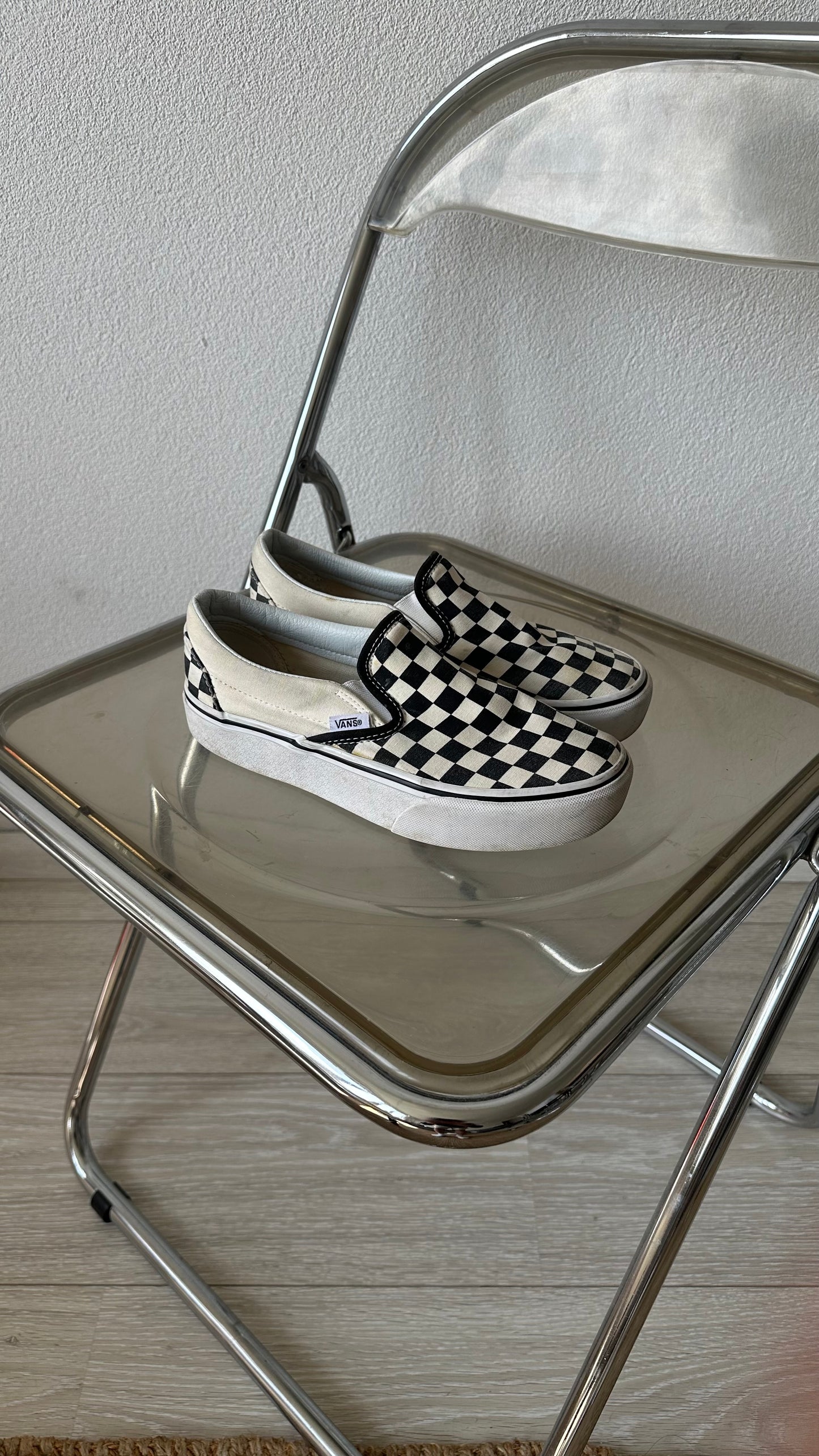 classic black white platform slip-on sneakers Vans size 38