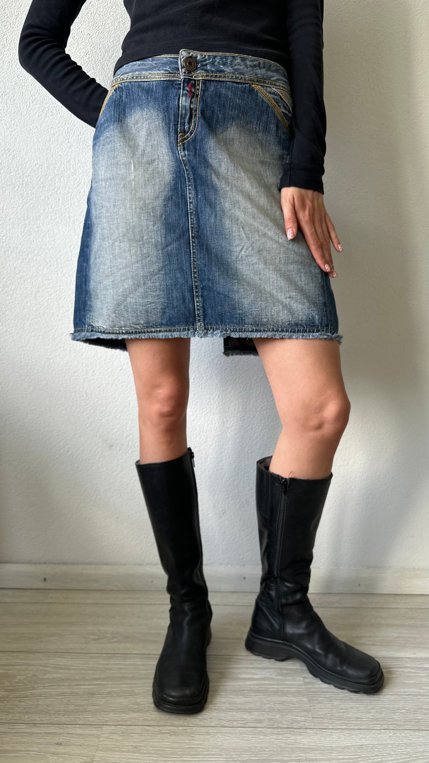 Y2K Replay denim mini skirt with back strap detail