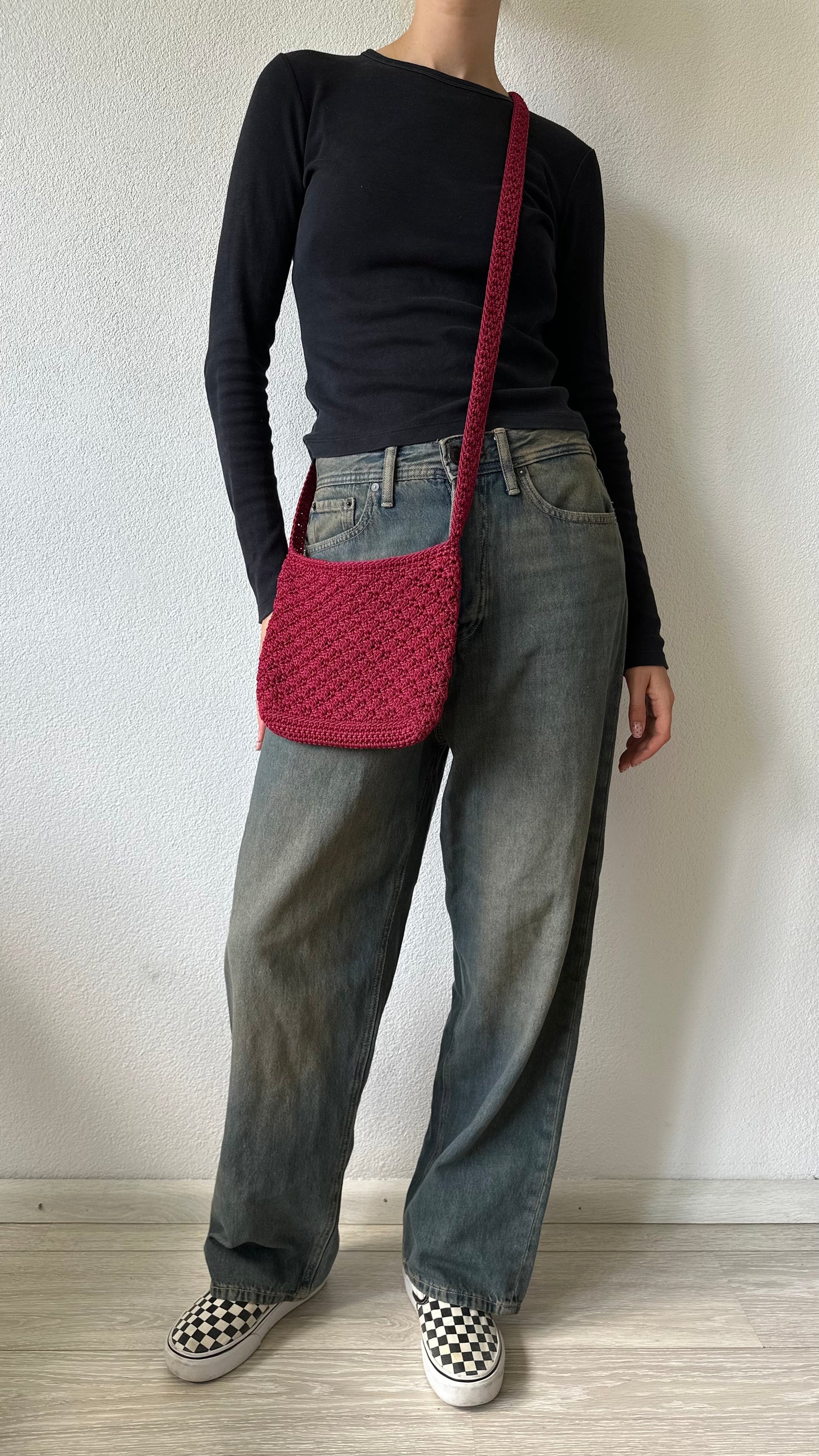 red burgundy crossbody bag with zip closure preloved find