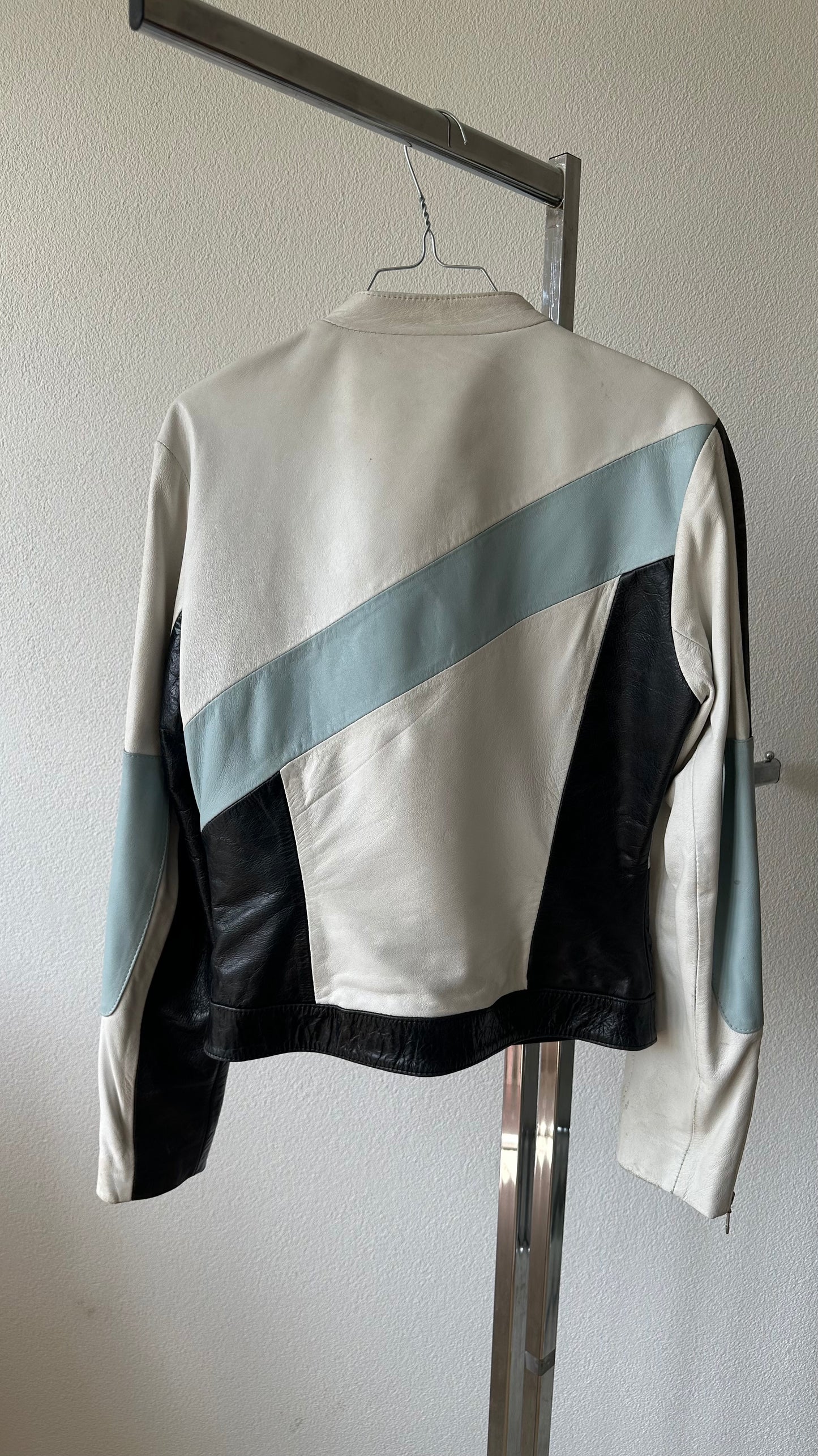 Vintage biker jacket black white blue rare preloved