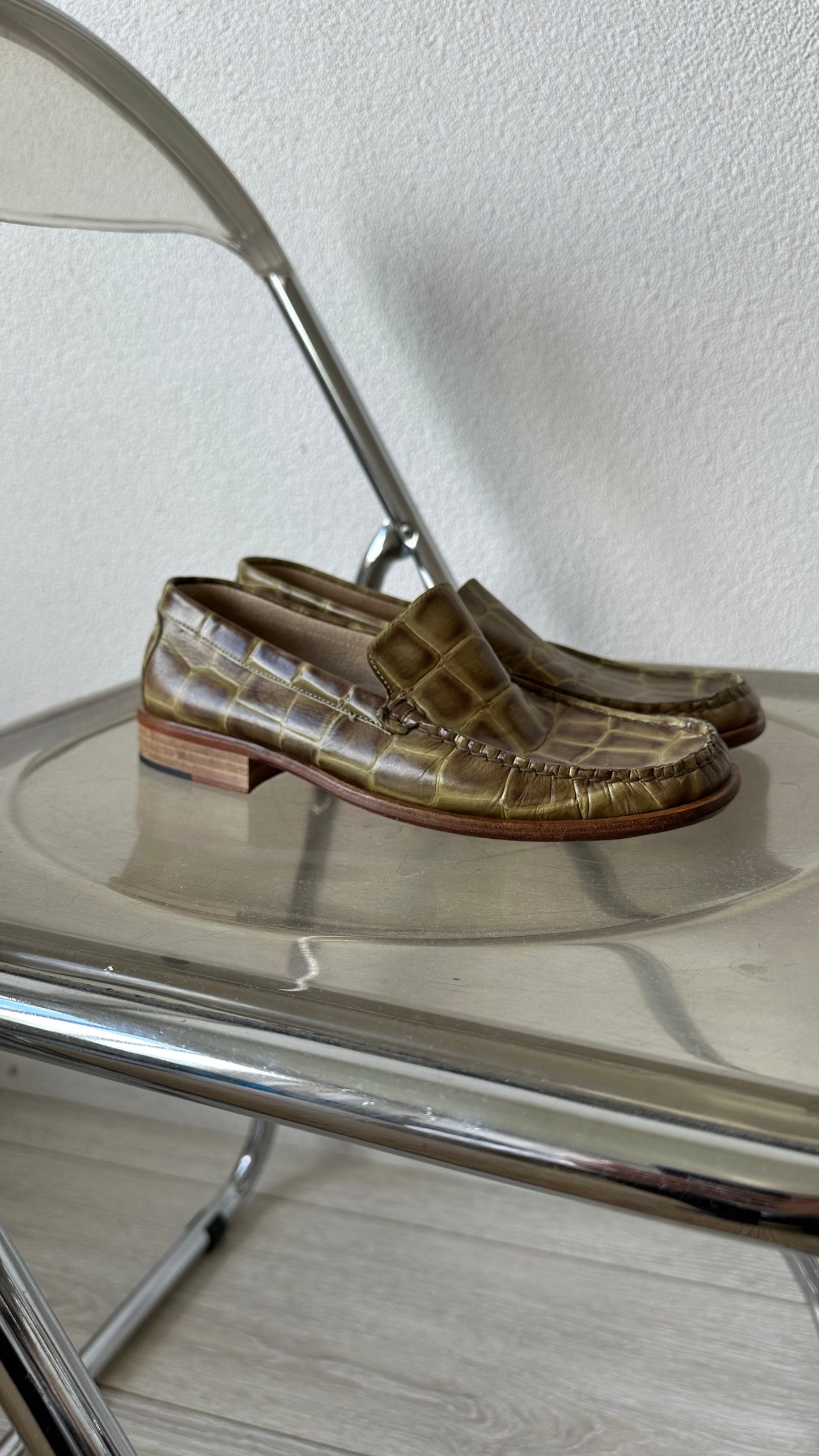 green crocoprint leather loafers Patrizio Dolci