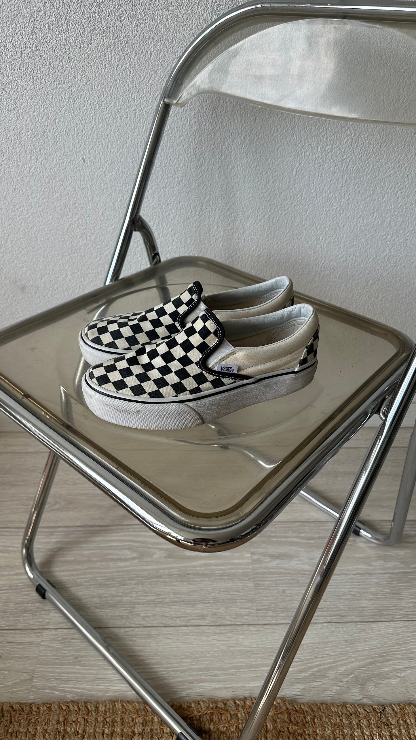 classic black white platform slip-on sneakers Vans size 38
