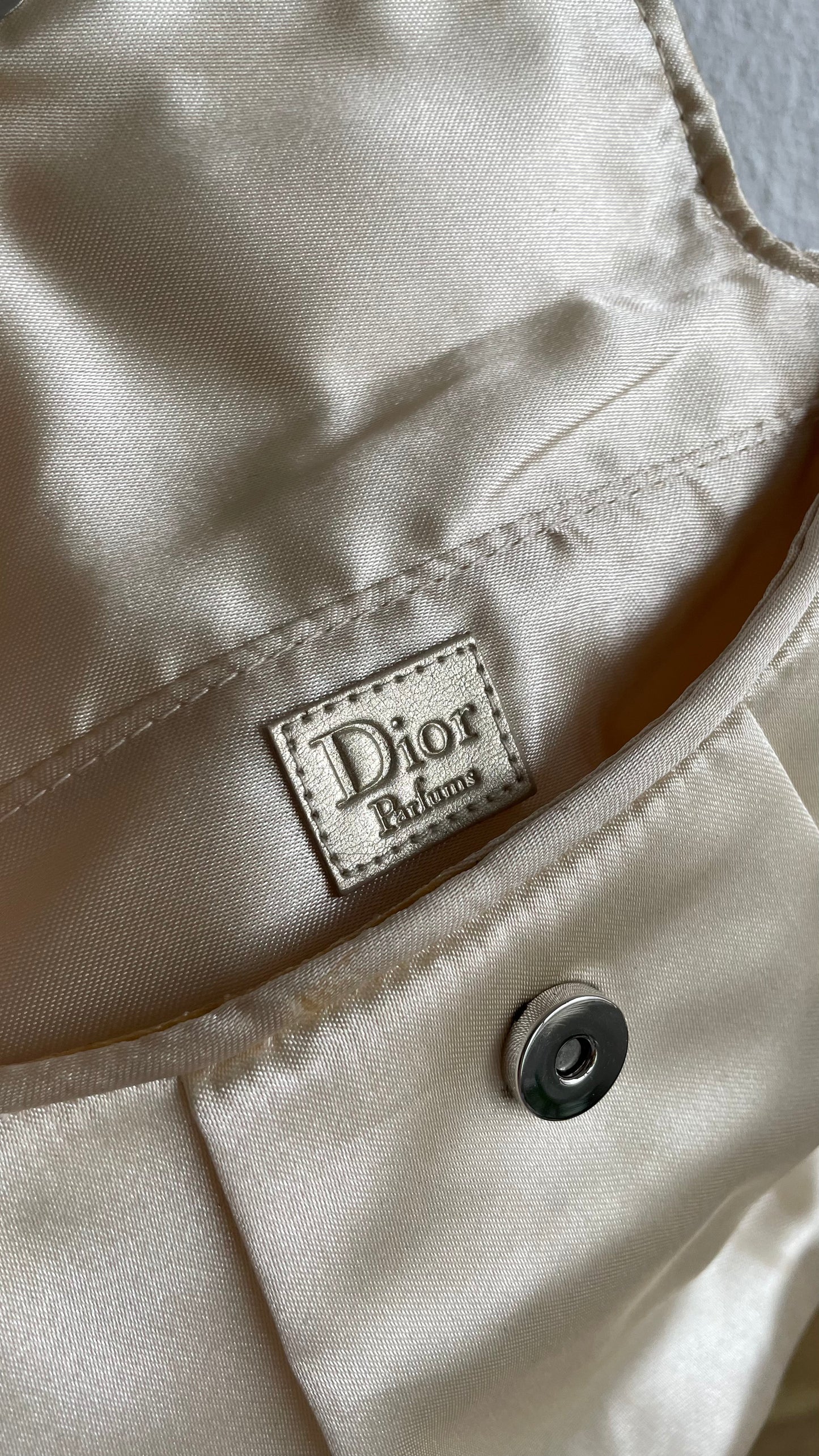 preloved gold silver Dior make-up bag