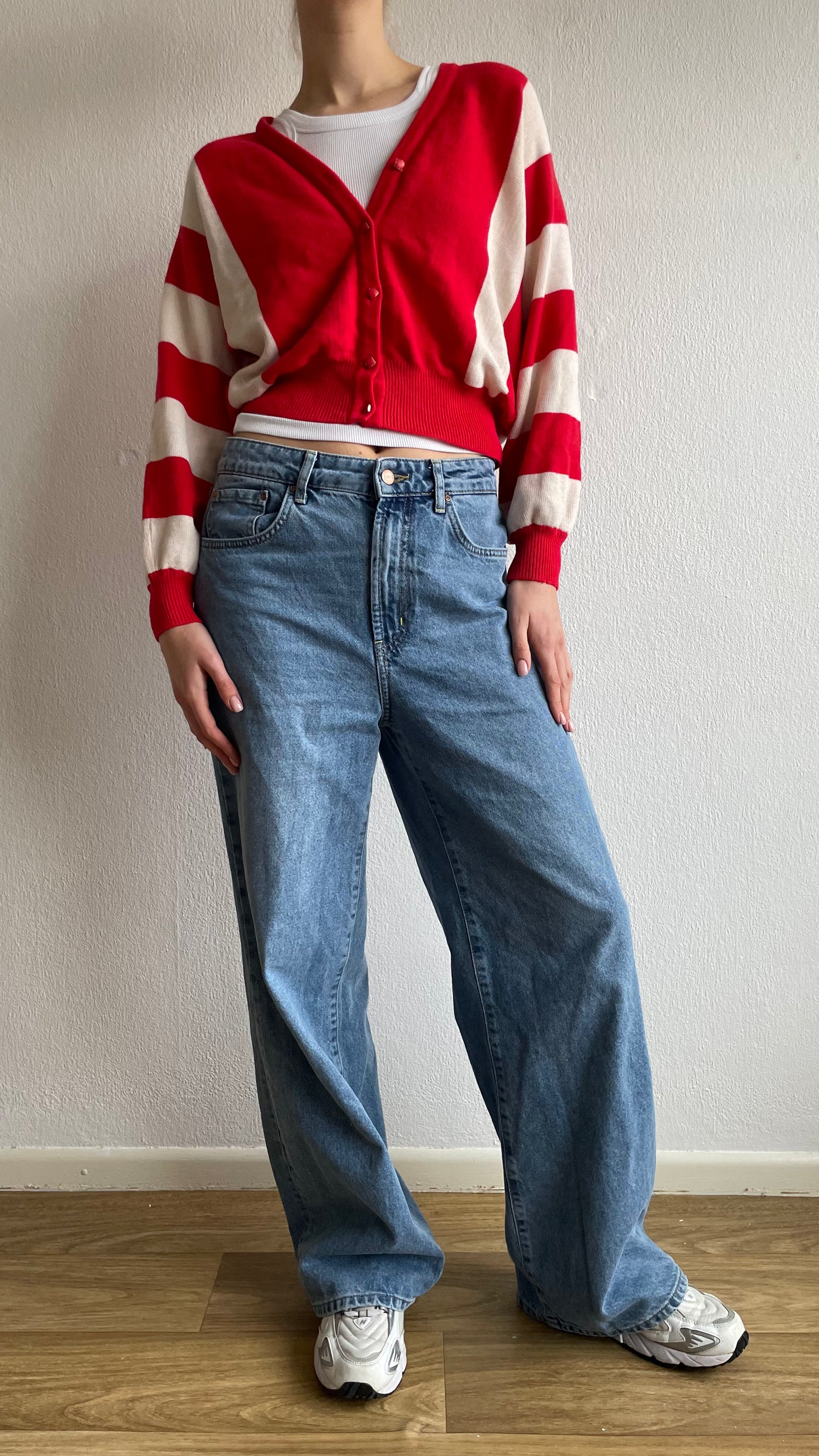 vintage red beige cardigan