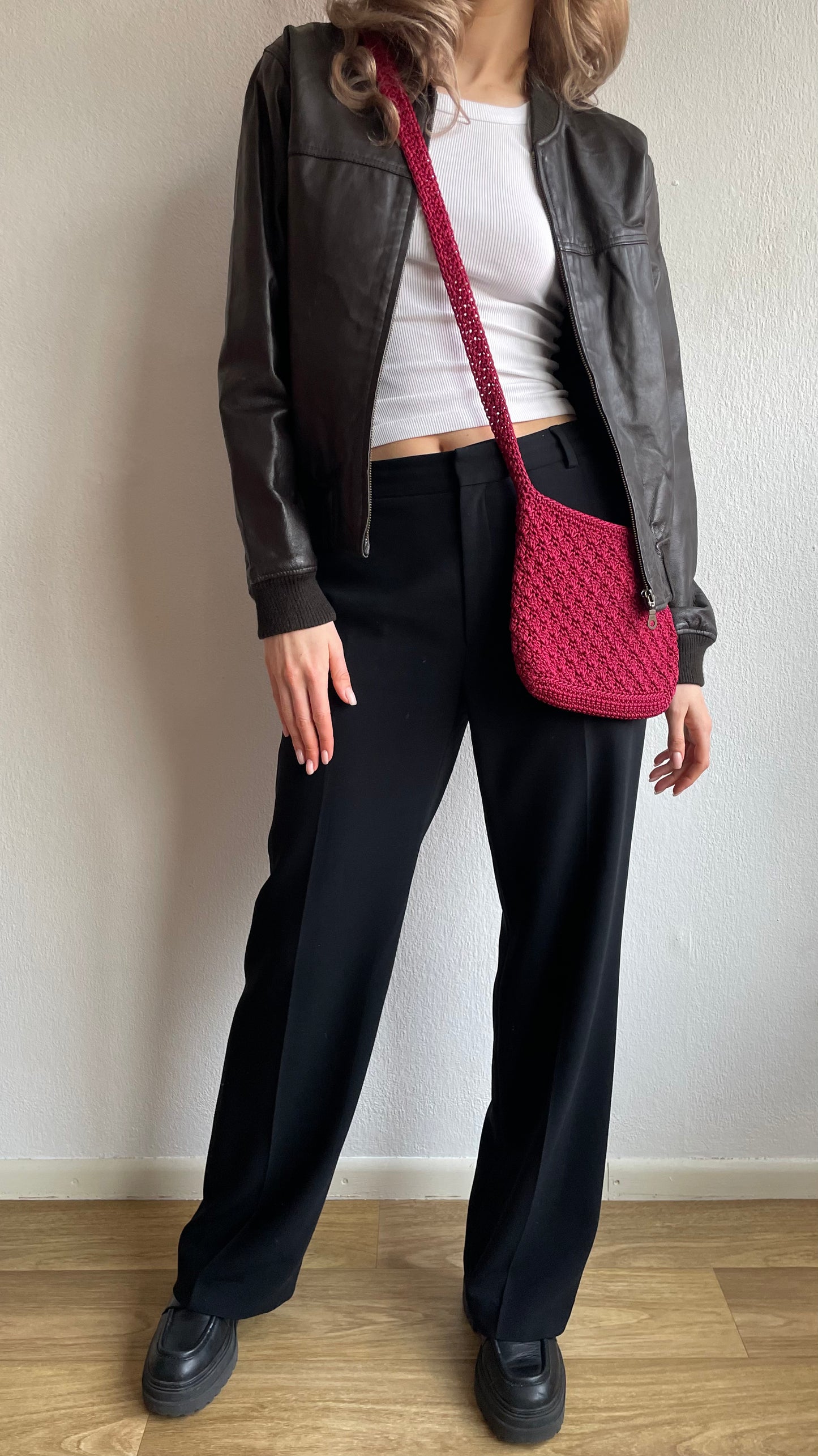 cherry red crochet crossbody bag