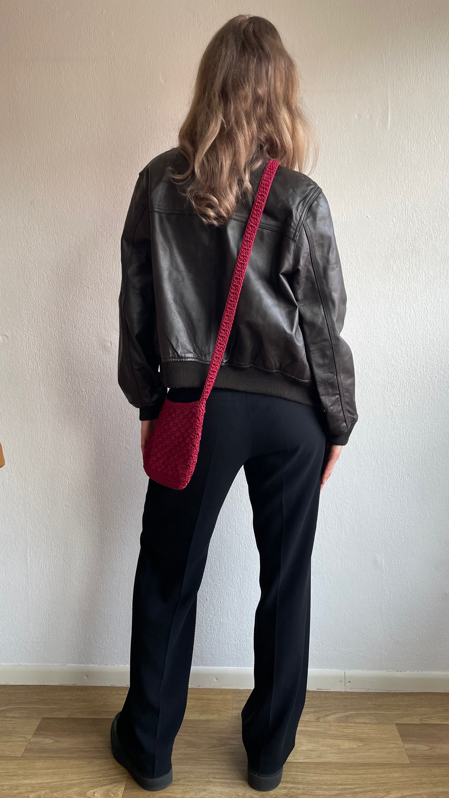 cherry red crochet crossbody bag
