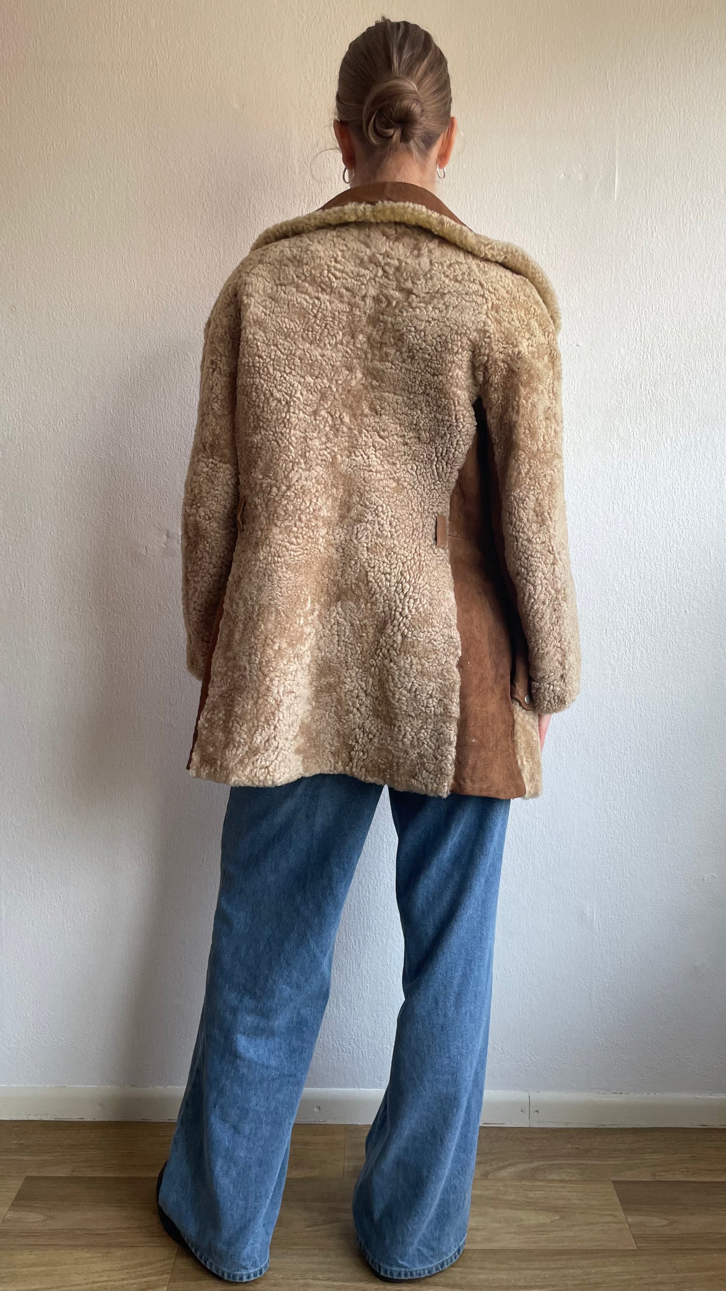 brown vintage sheepwool and suede coat