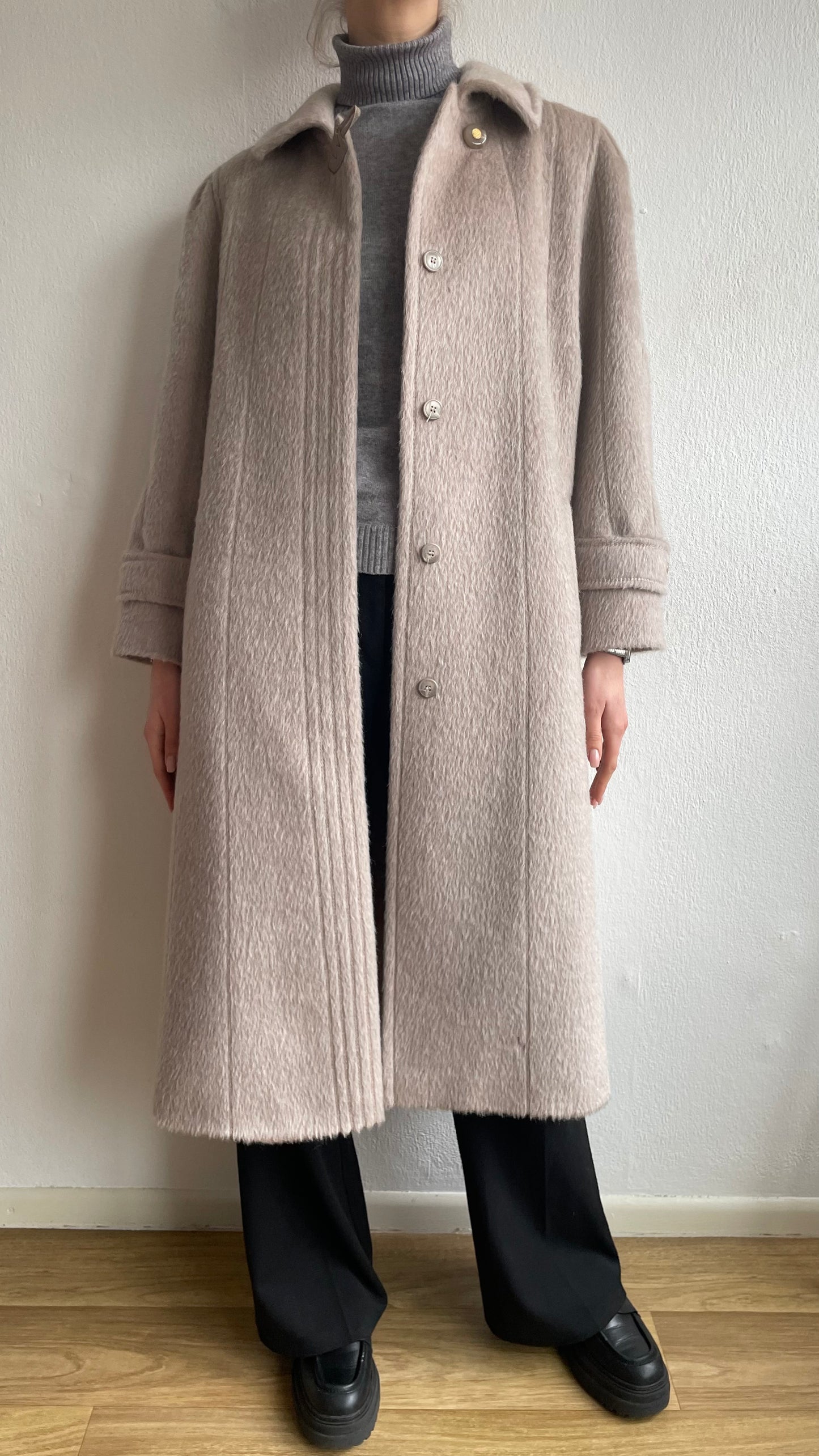 grey pink wool alpaca mix coat