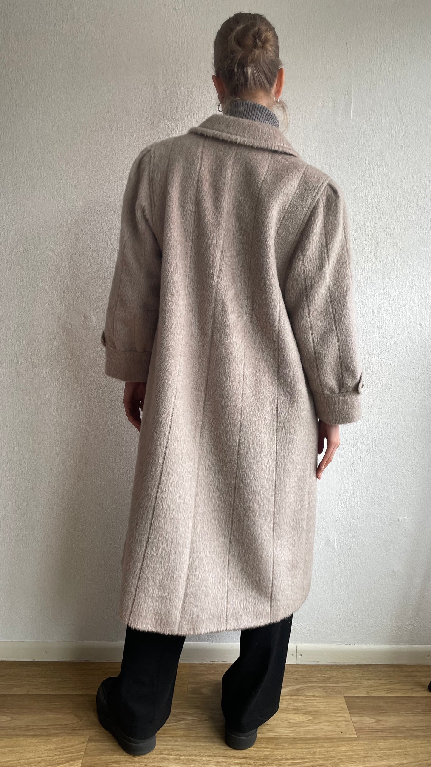 grey pink wool alpaca mix coat