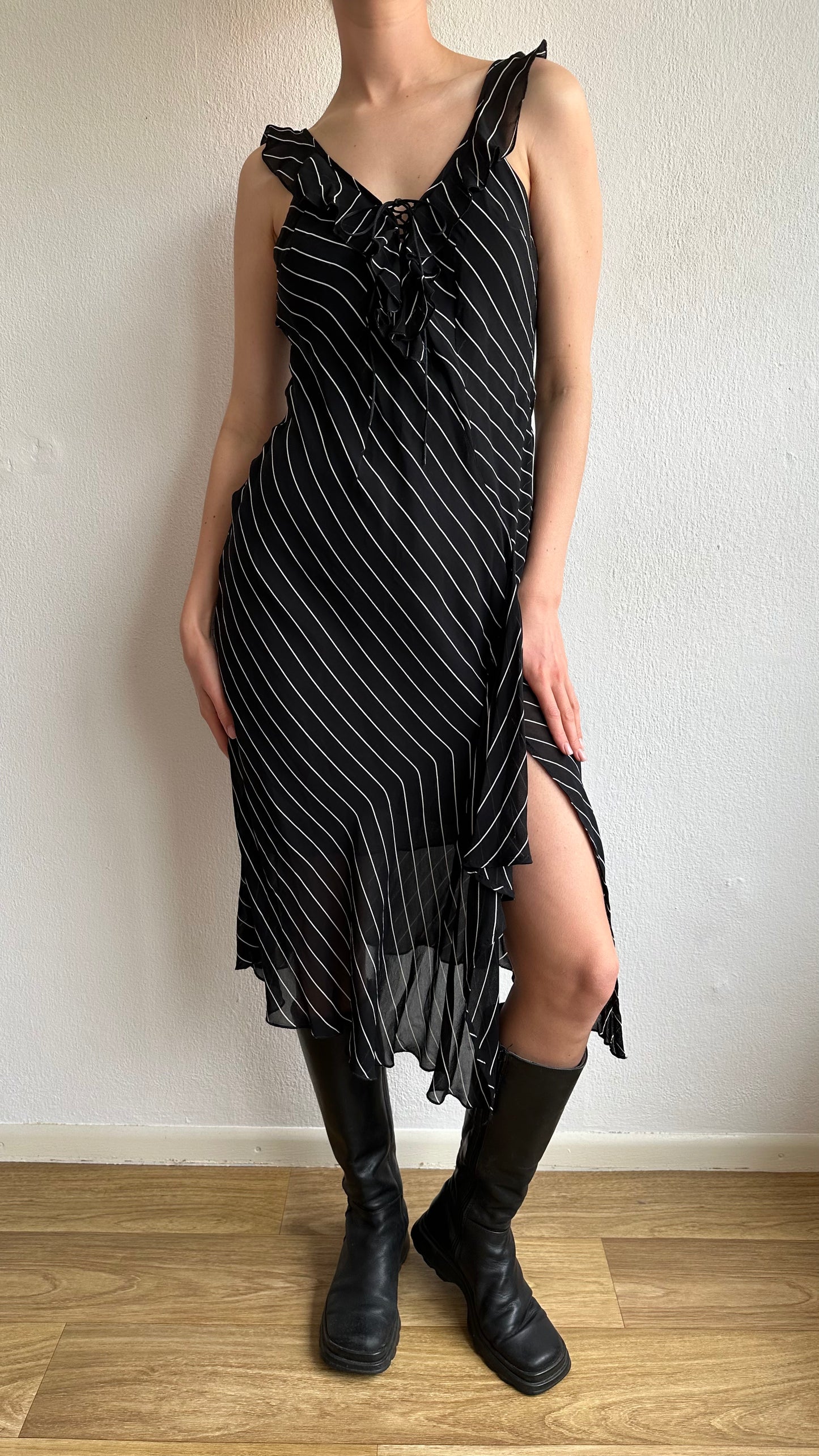 flowey assymertrical triped ruffle dress carrie dress