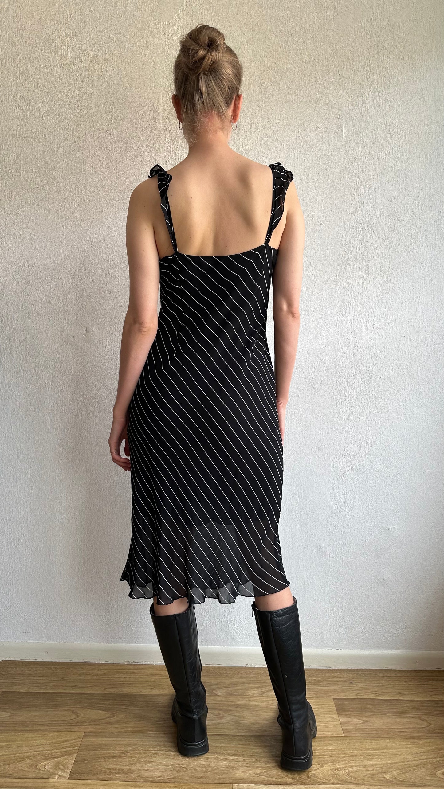 flowey assymertrical triped ruffle dress carrie dress