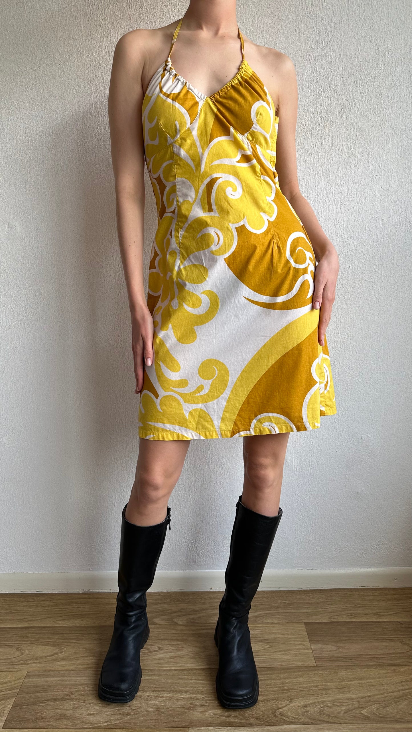 flower power yellow white cotton dress