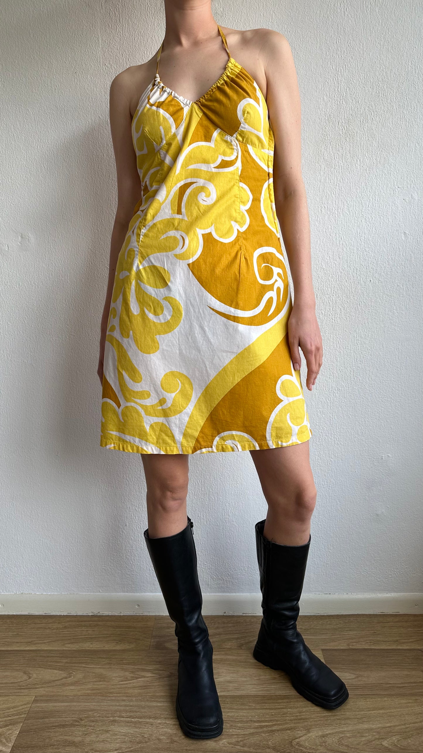 flower power yellow white cotton dress