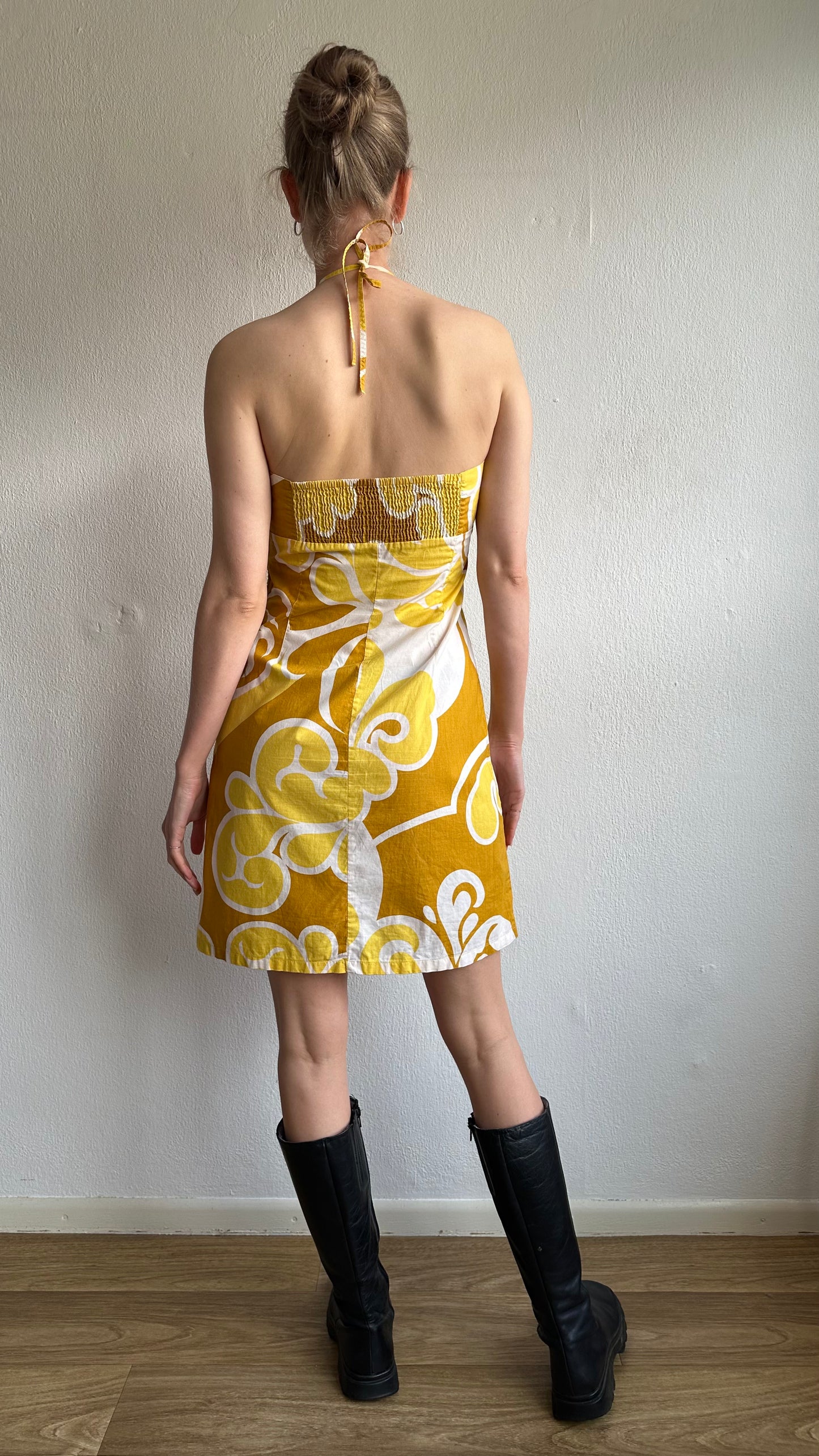 flower power yellow white cotton dress