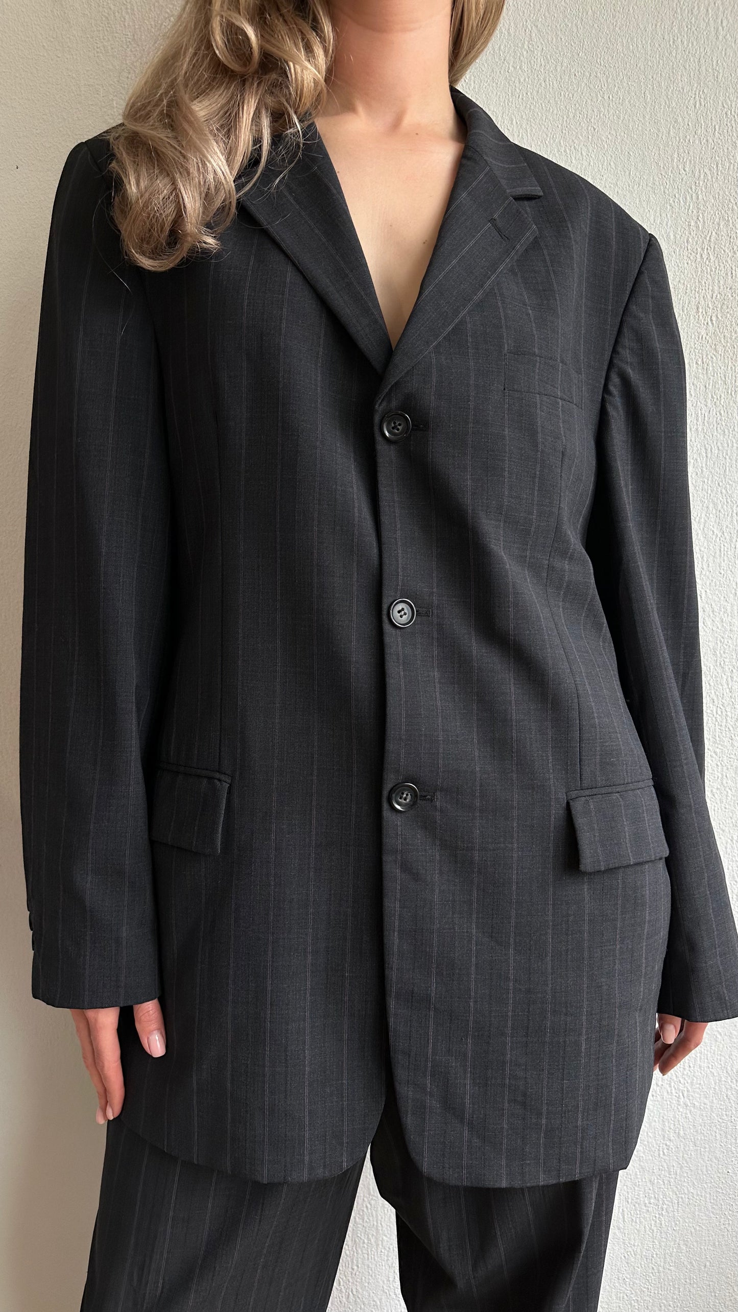 oversized pinstriped vintage suit