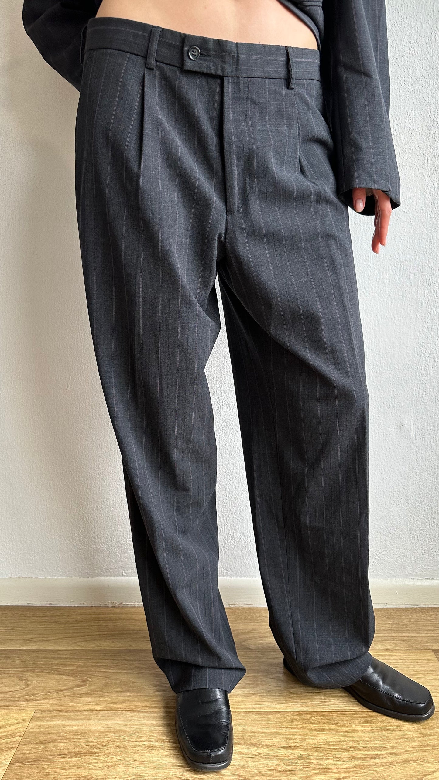 oversized pinstriped vintage suit