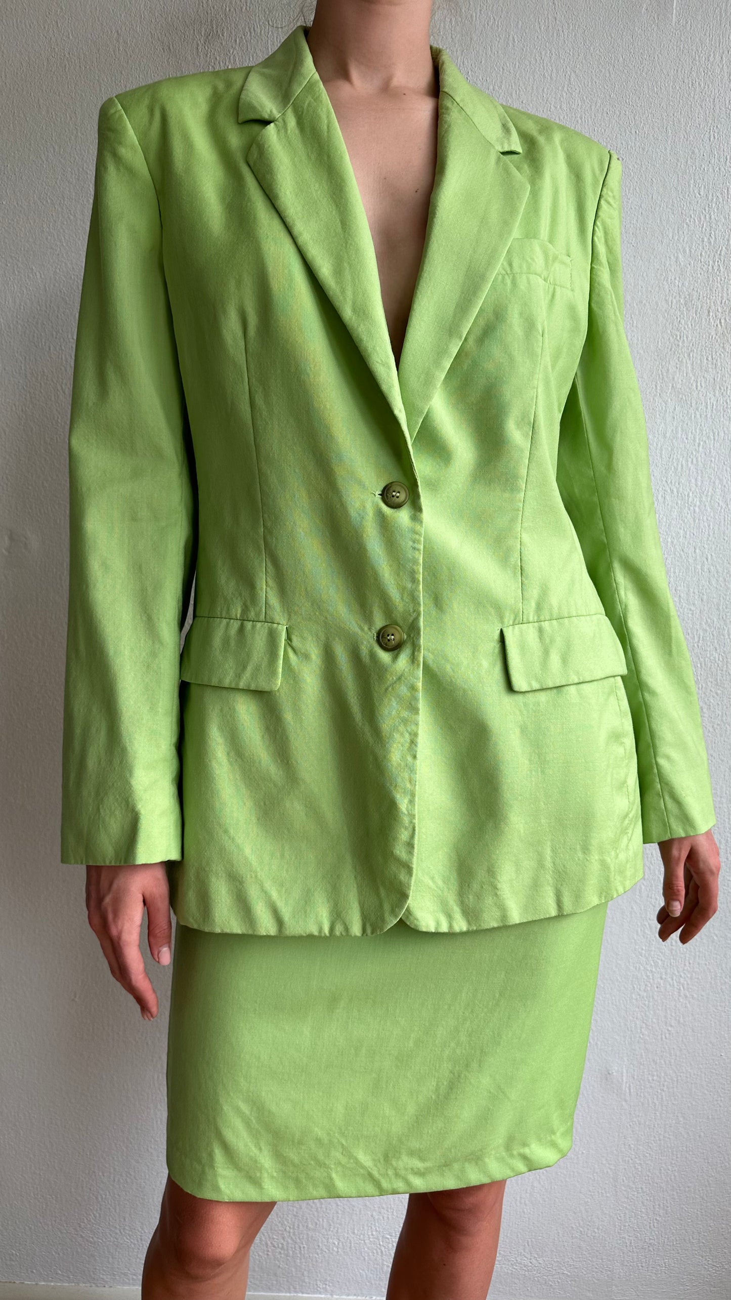 matching green wool skirt blazer set