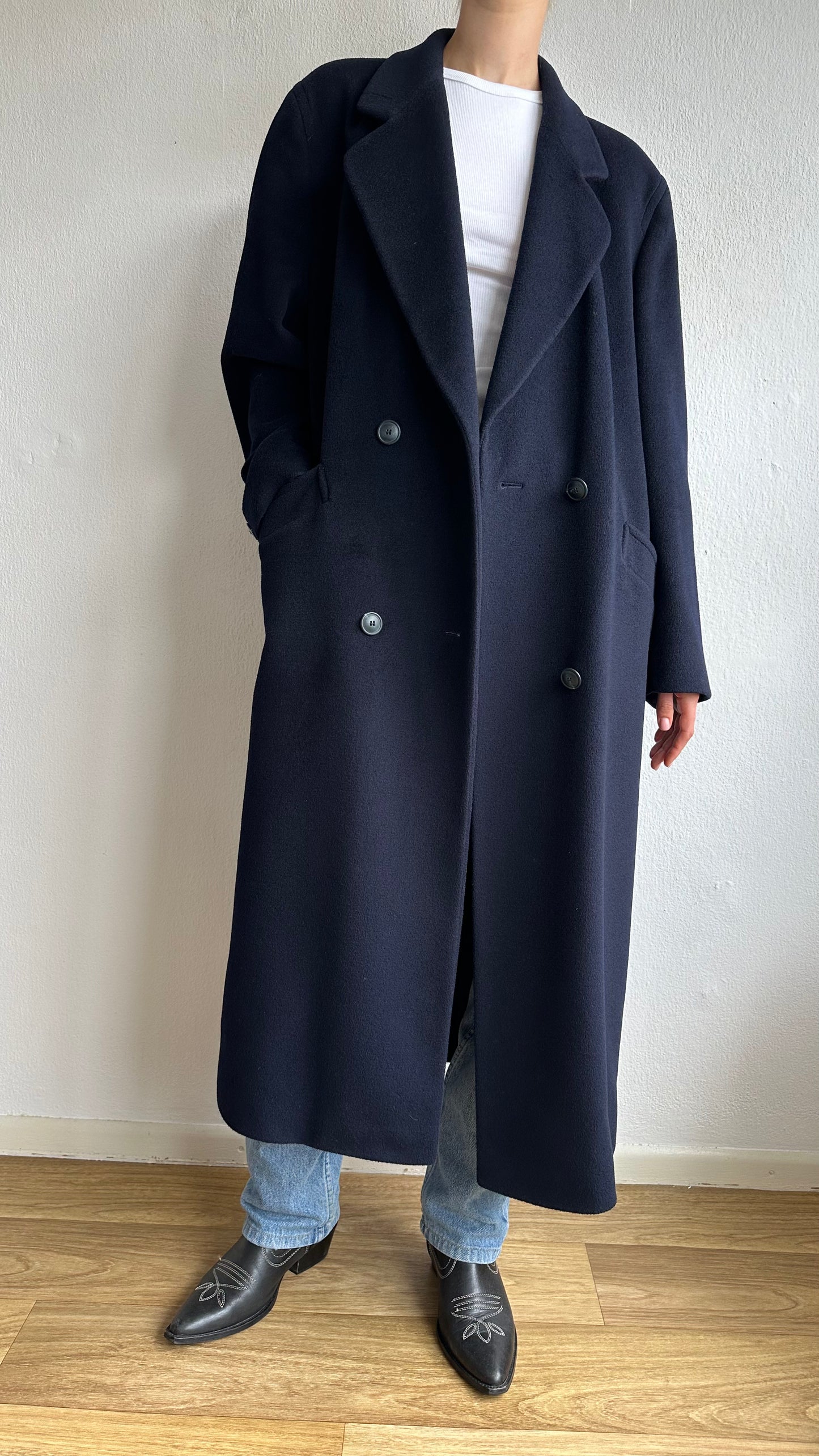 blue double breasted coat wool cashmere
