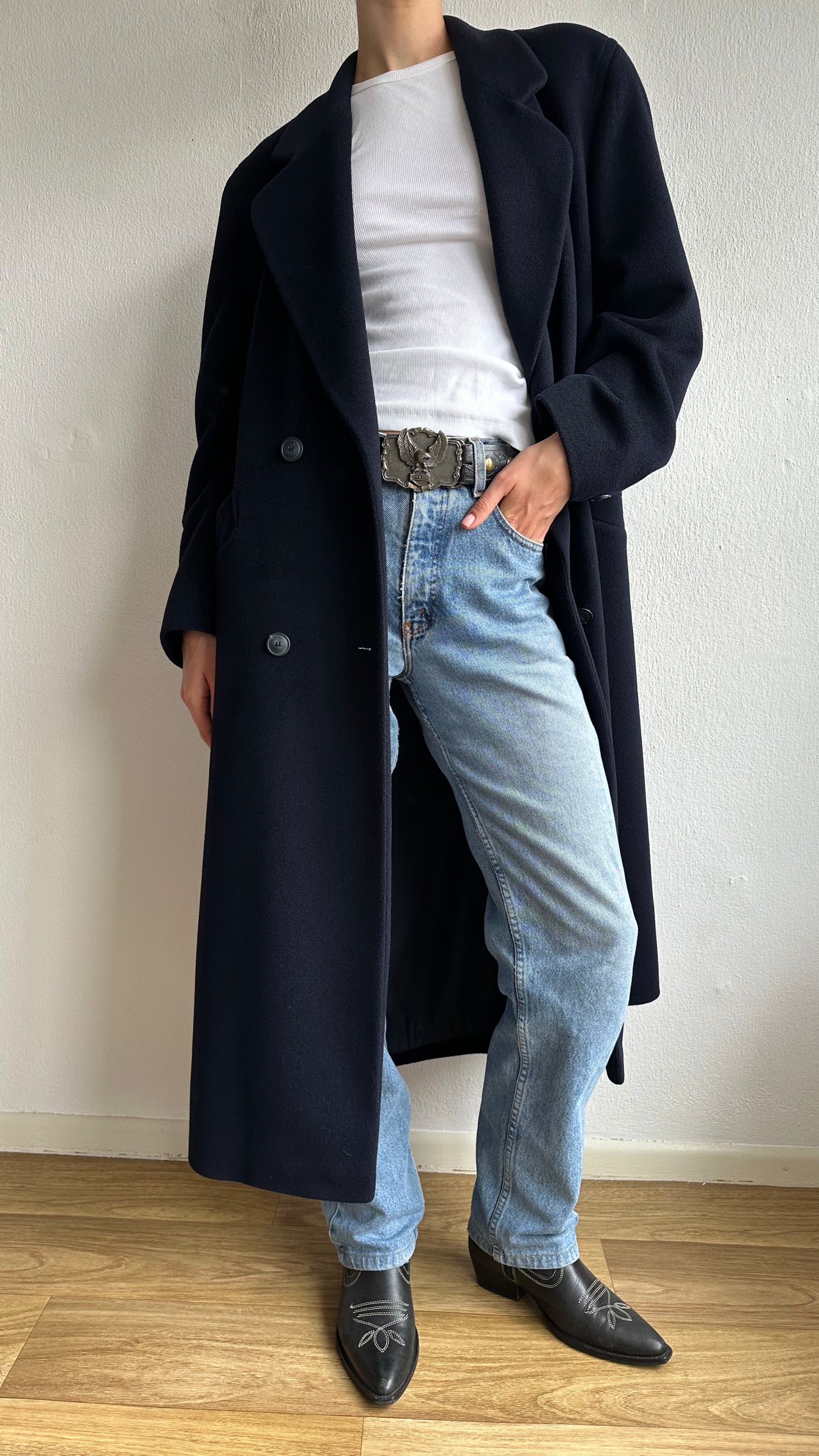 blue double breasted coat wool cashmere